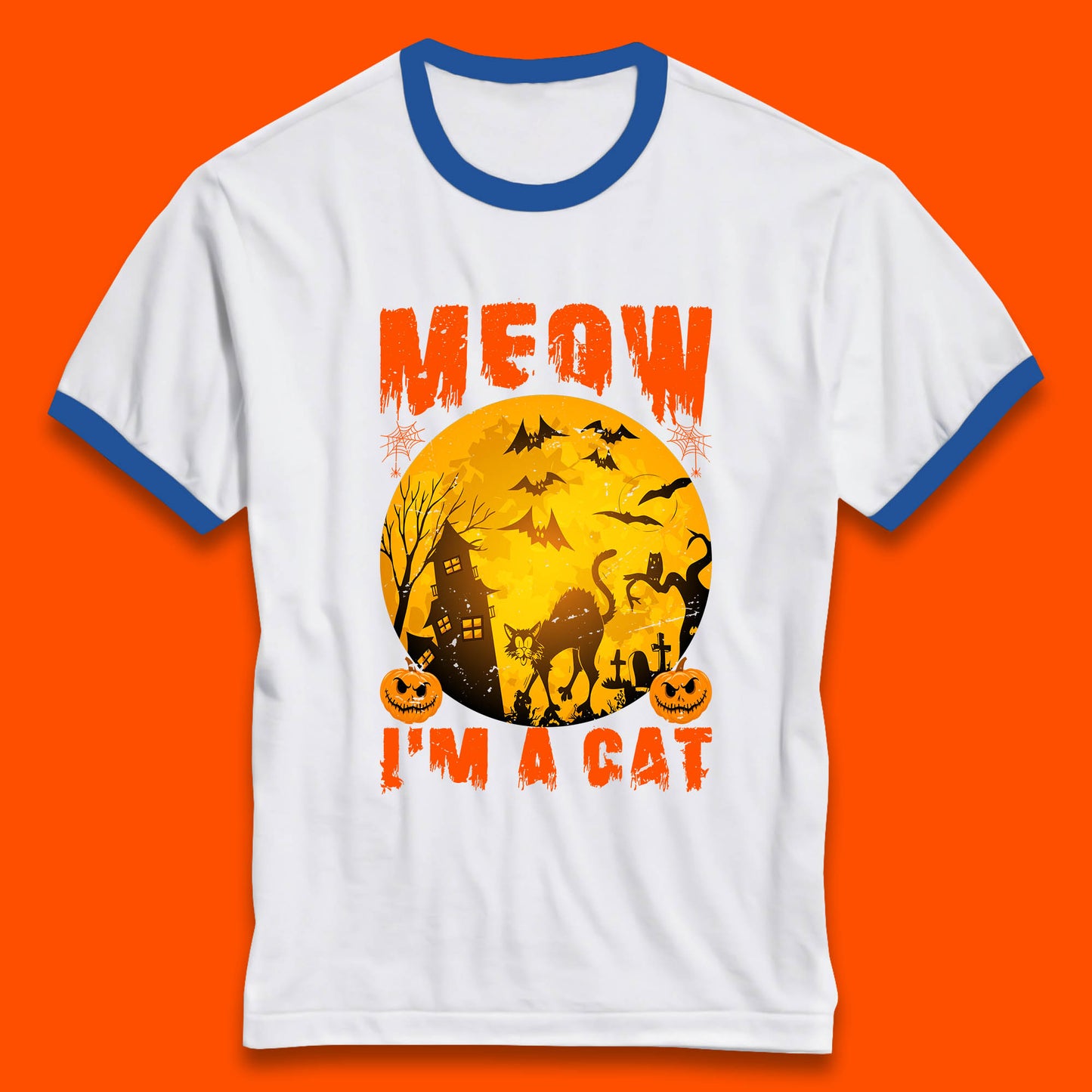 Meow I'm A Cat Halloween Black Cat Horror Scary Haunted House Ringer T Shirt