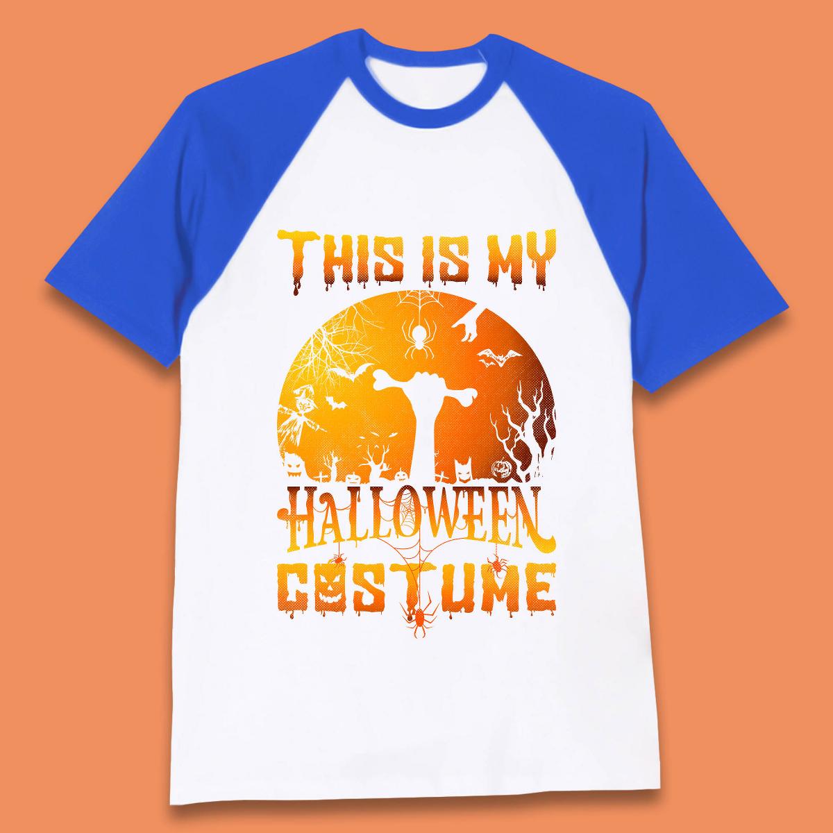 This Is My Halloween Costume Zombie Hand Rising Out Of A Graveyard & Holding Bone In Spooky Night Baseball T Shirt