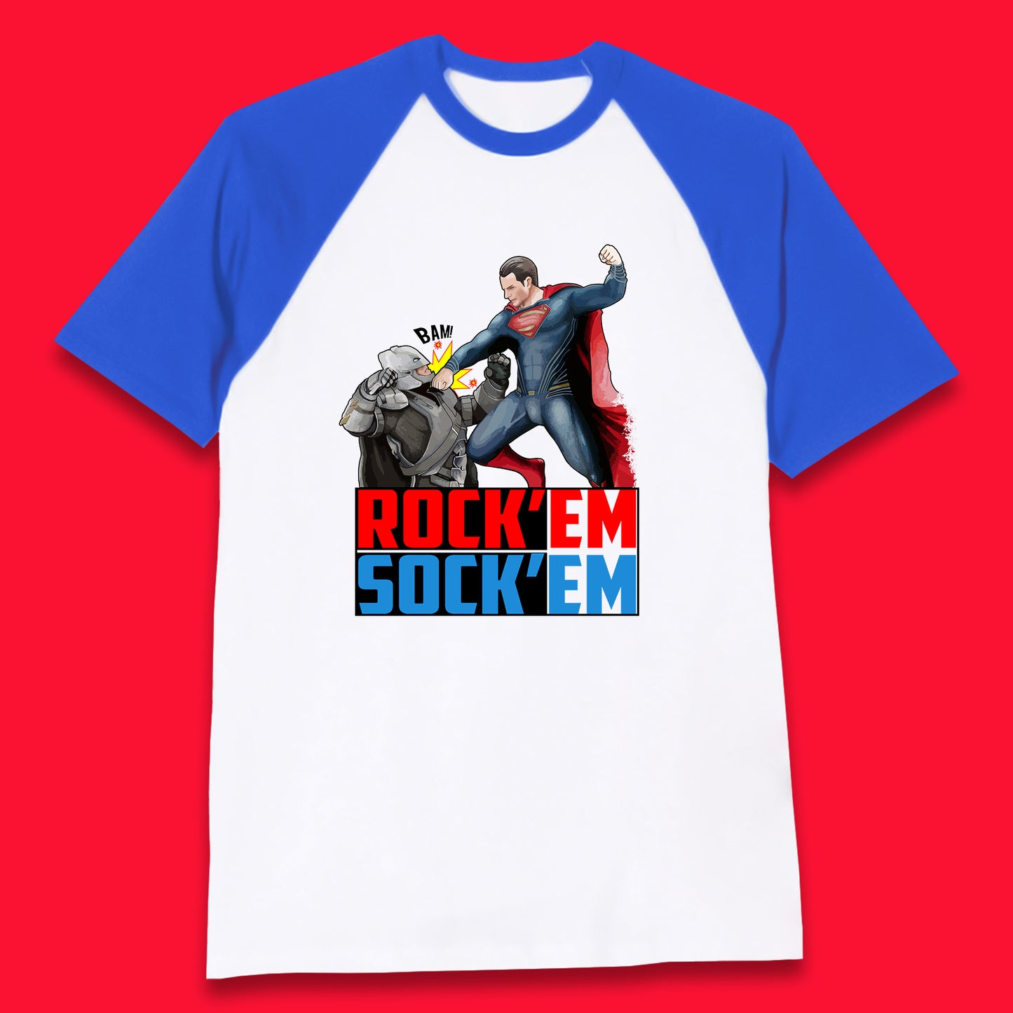 Rock'Em Sock'Em Batman V Superman Dawn Of Justice DC Comics Superheroes Fighting The Ultimate Face Off Baseball T Shirt