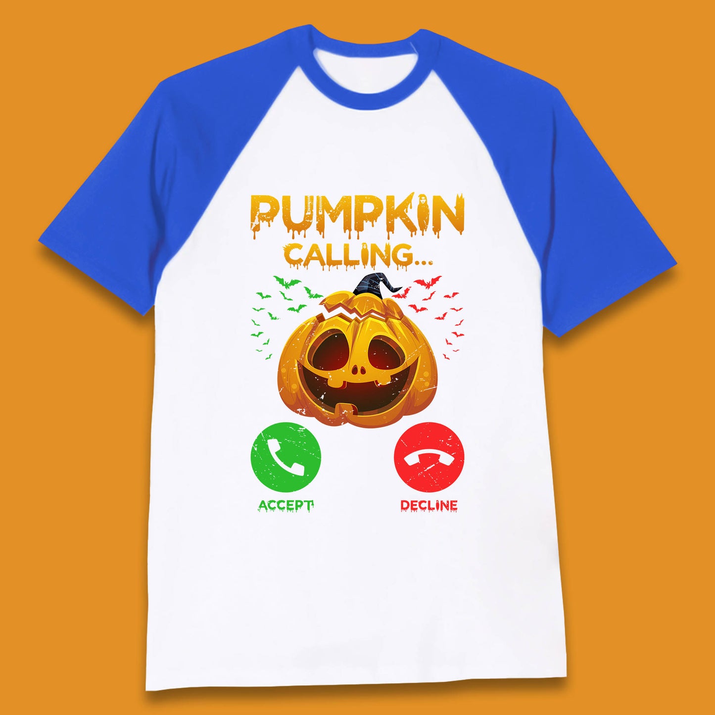 Halloween Pumpkin Calling Funny Phone Call Horror Scary Jack O Lantern Baseball T Shirt