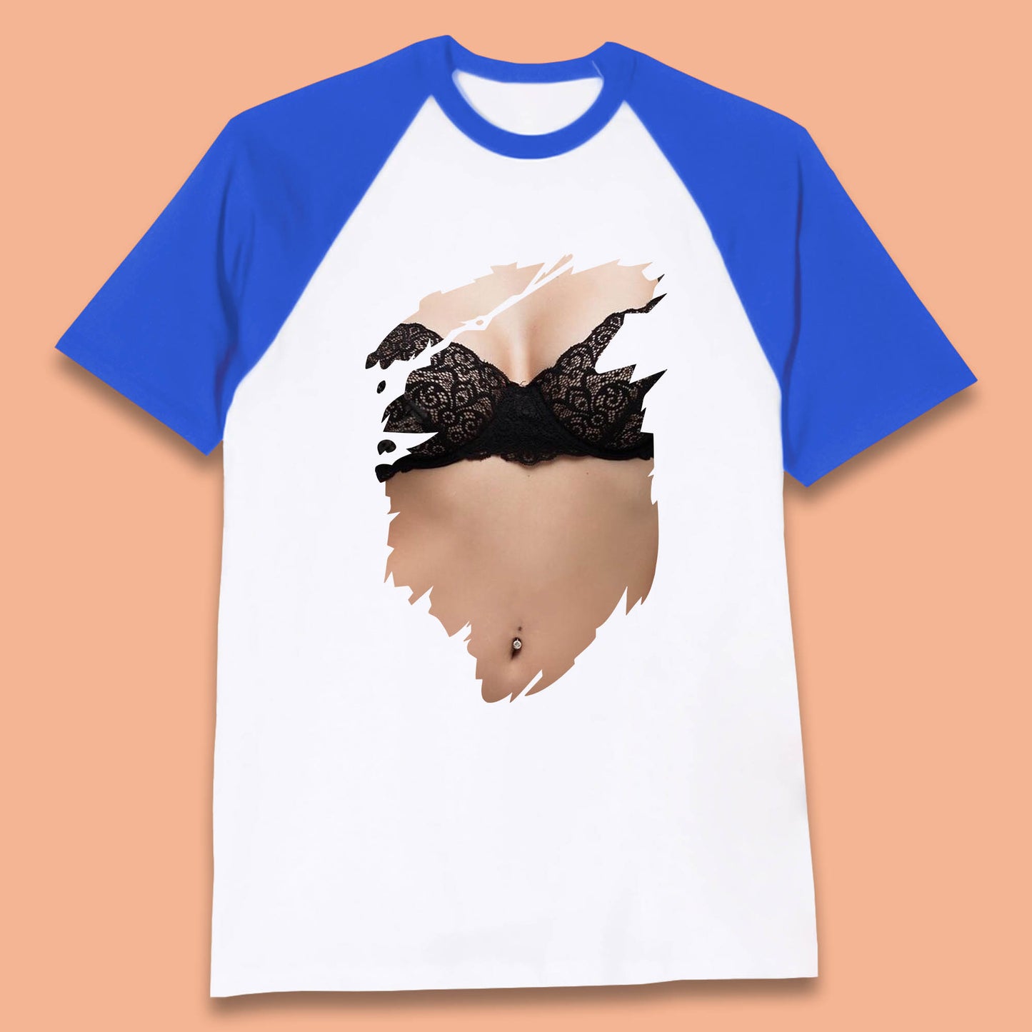 Beautiful Sexy Glamour Blonde Girl Stylish Trendy Summer Fashion Sexy Bra Baseball T Shirt