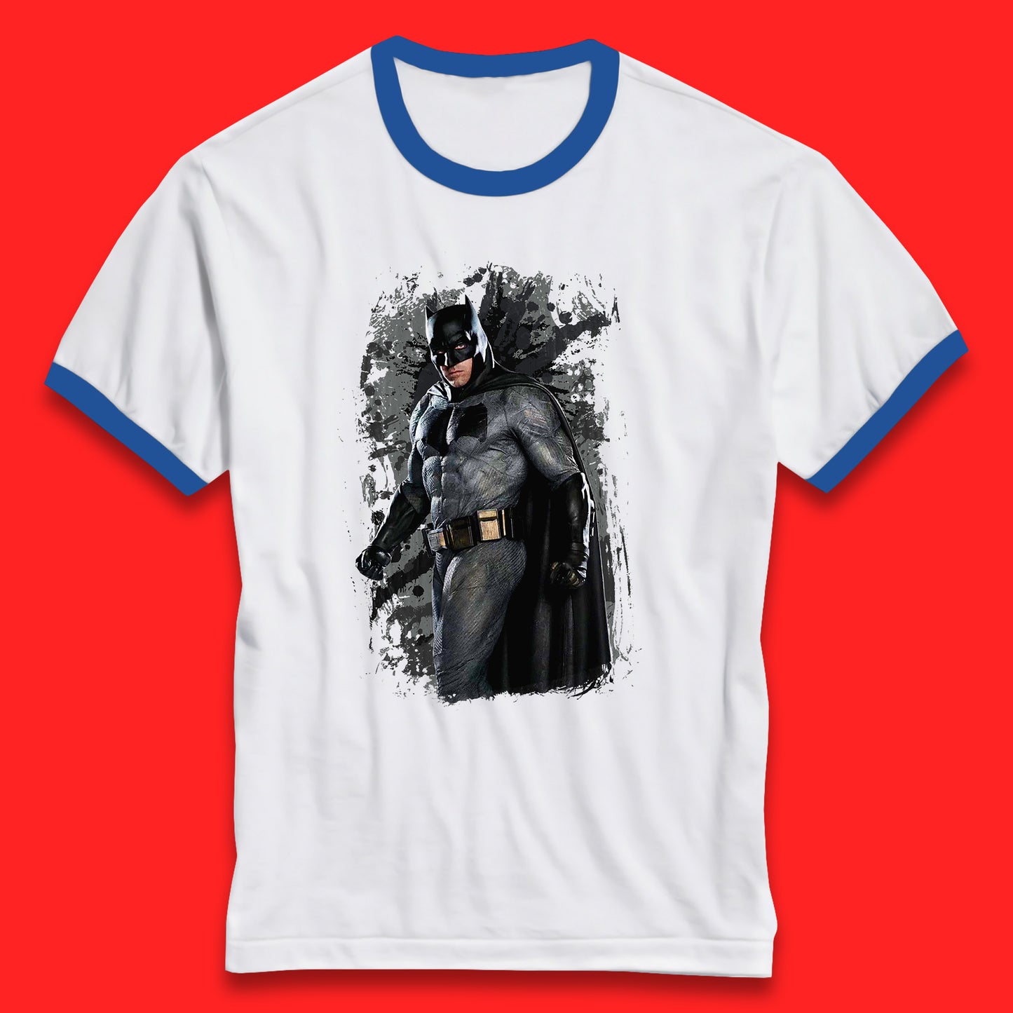 DC Comics Batman Superhero Movie Character Batman Emblem Costume Grunge Affect Ringer T Shirt