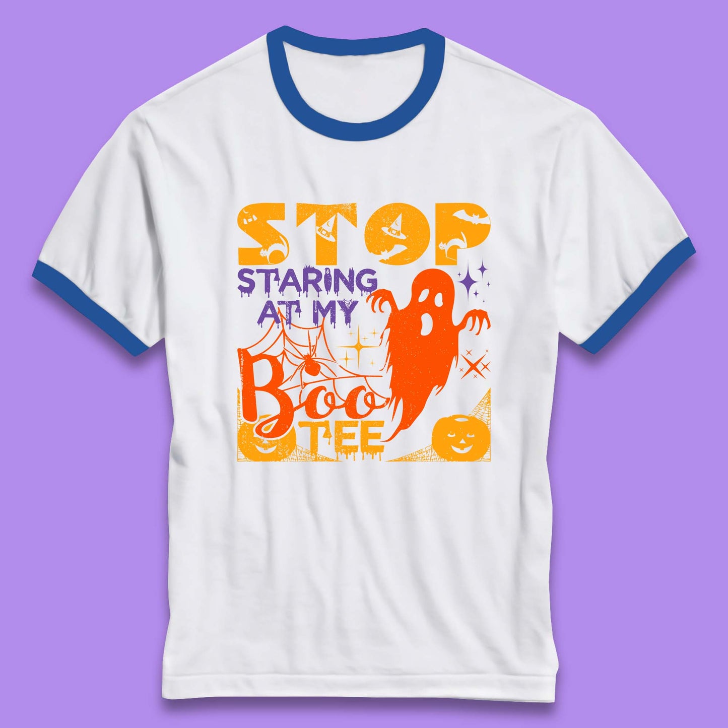 Stop Staring At My Boo Tee Funny Sayings Halloween Ghost Party Ringer T Shirt