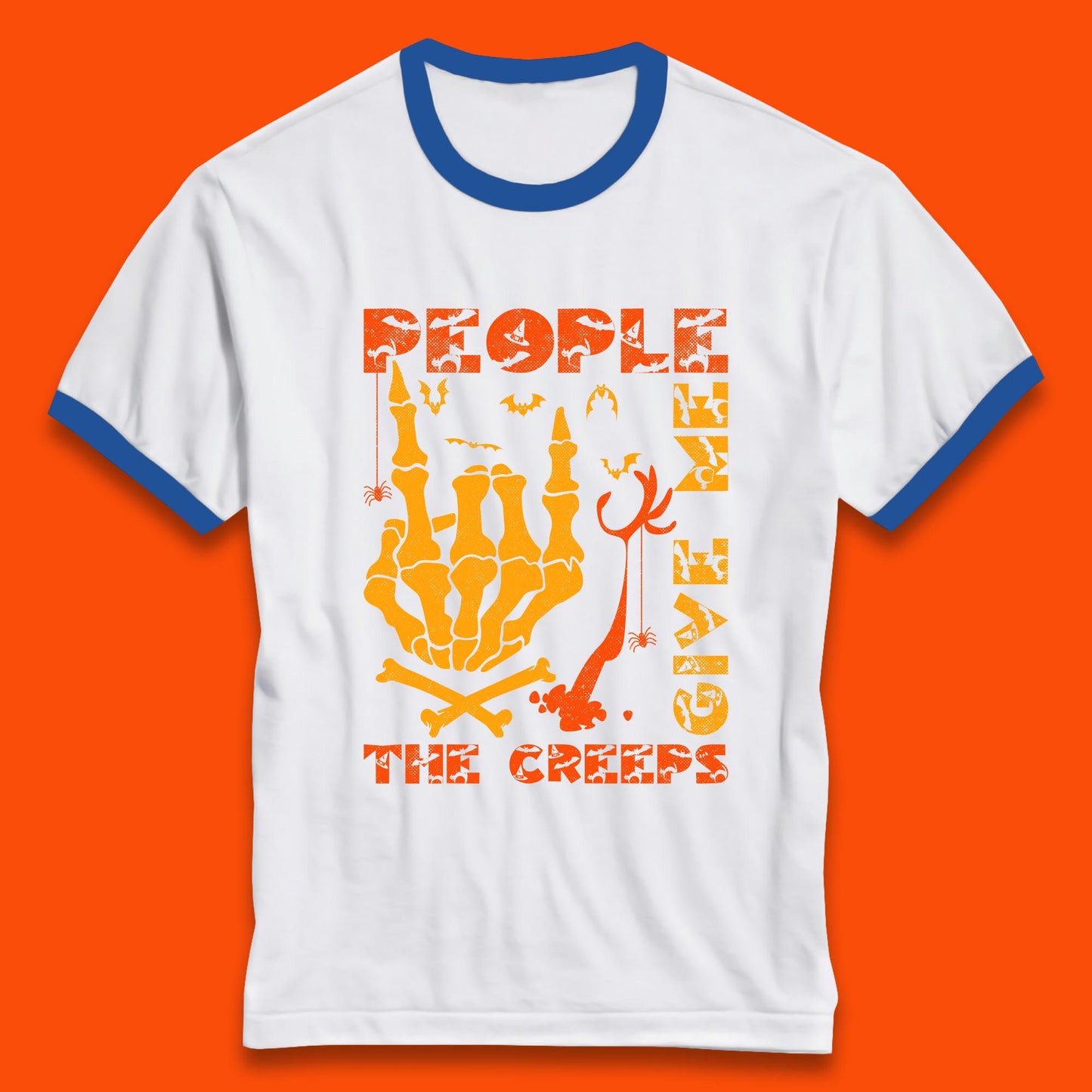 People Give Me The Creep Skeleton Hand Halloween Spooky Creepy Season Ringer T Shirt