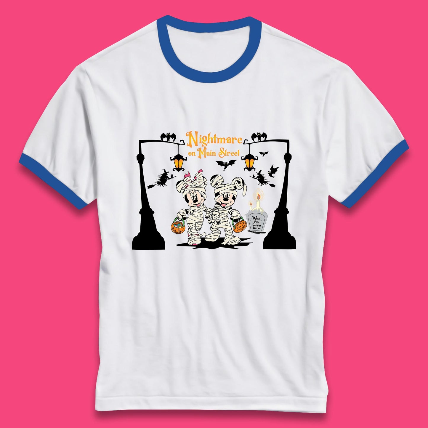 Nightmare On Main Street Disney Halloween Mickey Minnie Mouse Mummy Disneyland Trip Ringer T Shirt