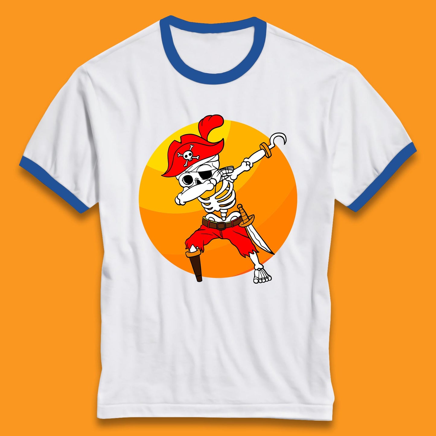Dabbing Pirate Skeleton Halloween Jolly Roger Funny Halloween Costume Ringer T Shirt
