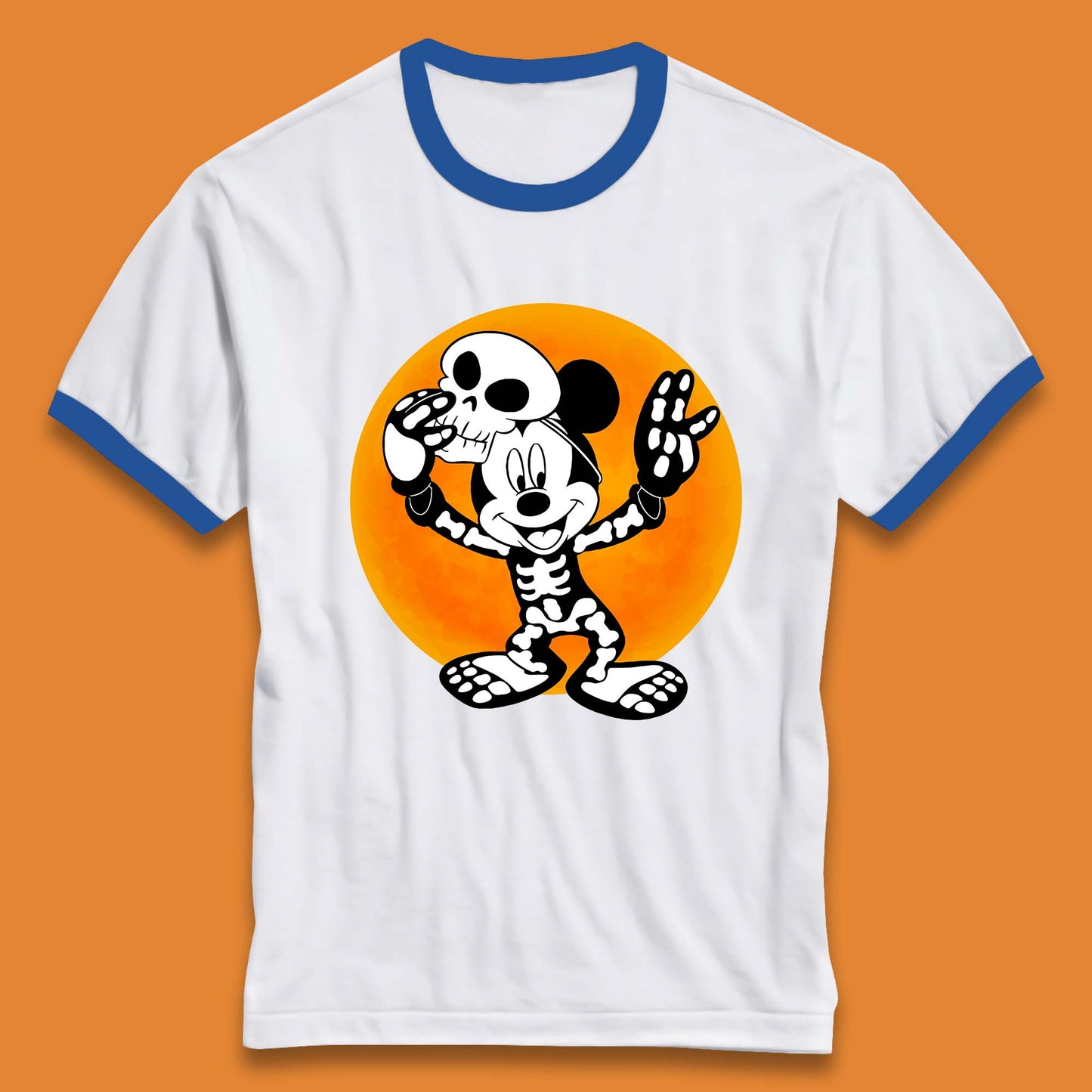 Disney Halloween Mickey Mouse Skelton Costume Disney World Horror Scary Disneyland Trip Ringer T Shirt