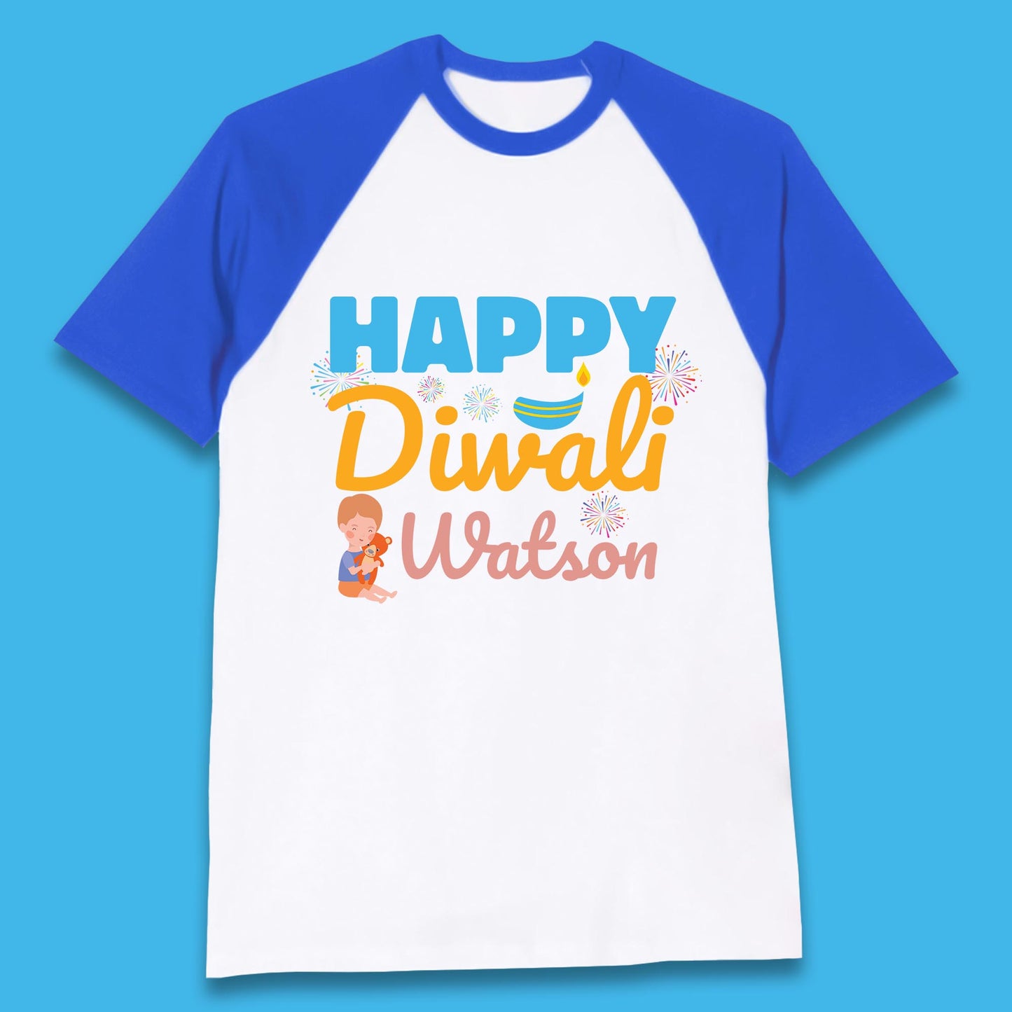 Personalised Happy Diwali Festival Of Lights Your Name Indian Diwali Holiday Celebration Baseball T Shirt