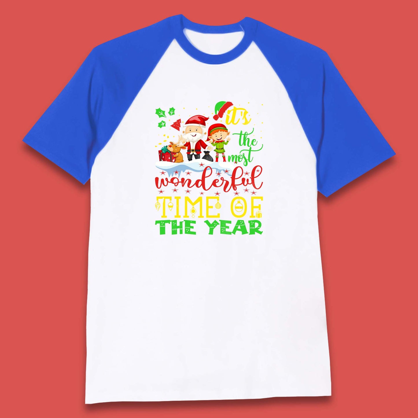 santa reindeer and elf baseball t shirt