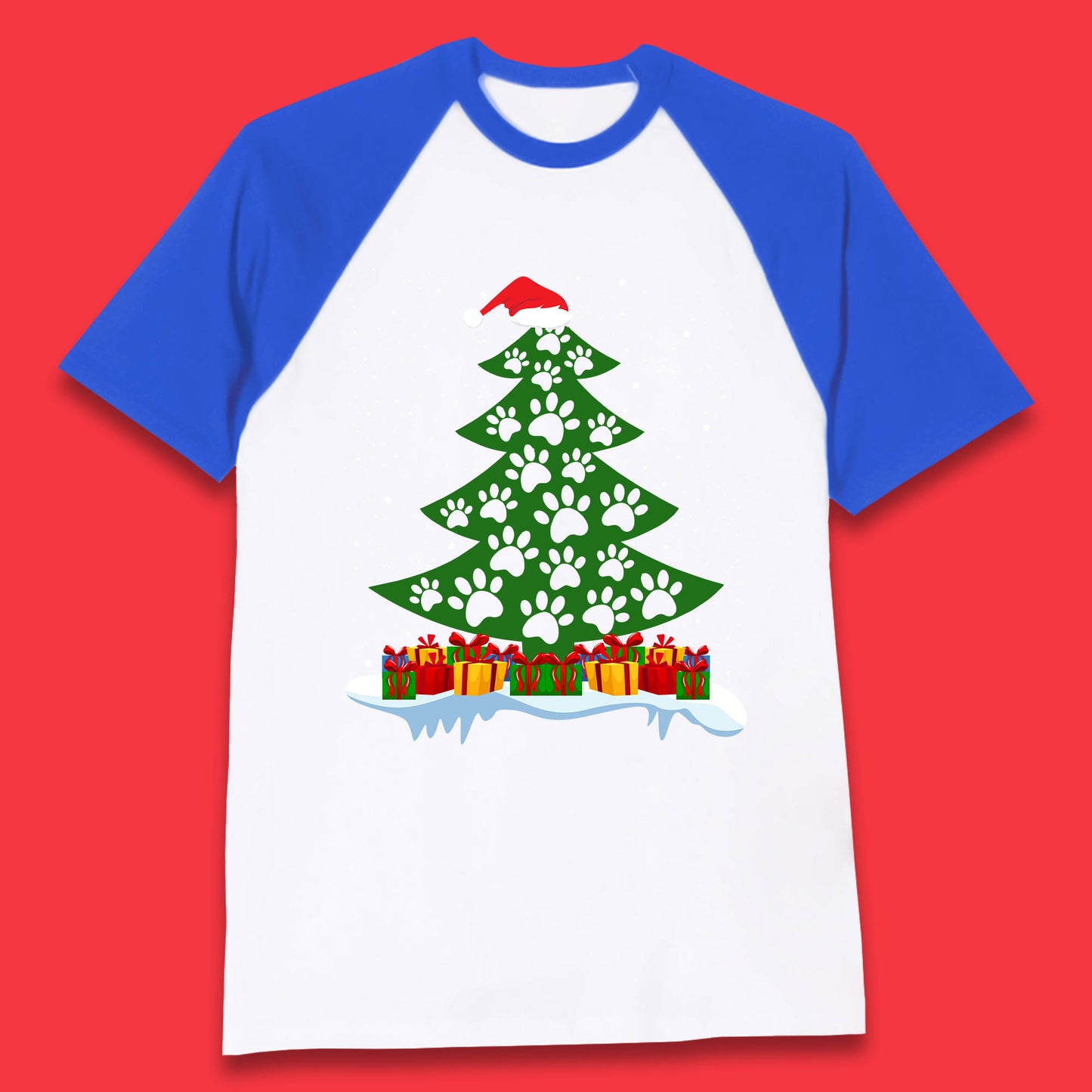 christmas tree with paw prints of dogs baseball t shirt