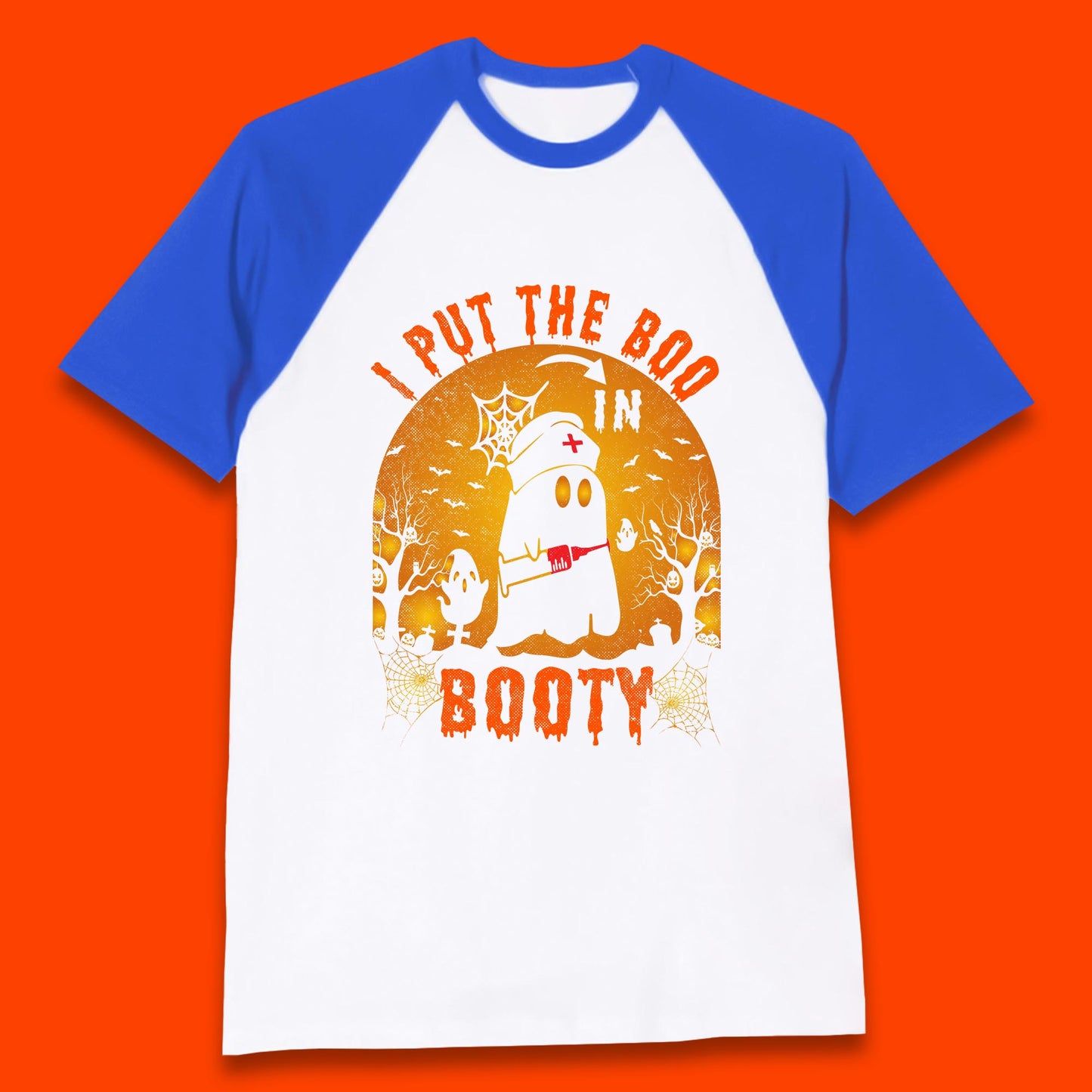 I Put The Boo In Booty Nurse Ghost Syringe Funny Halloween Nursing Boo Ghost Costume Baseball T Shirt