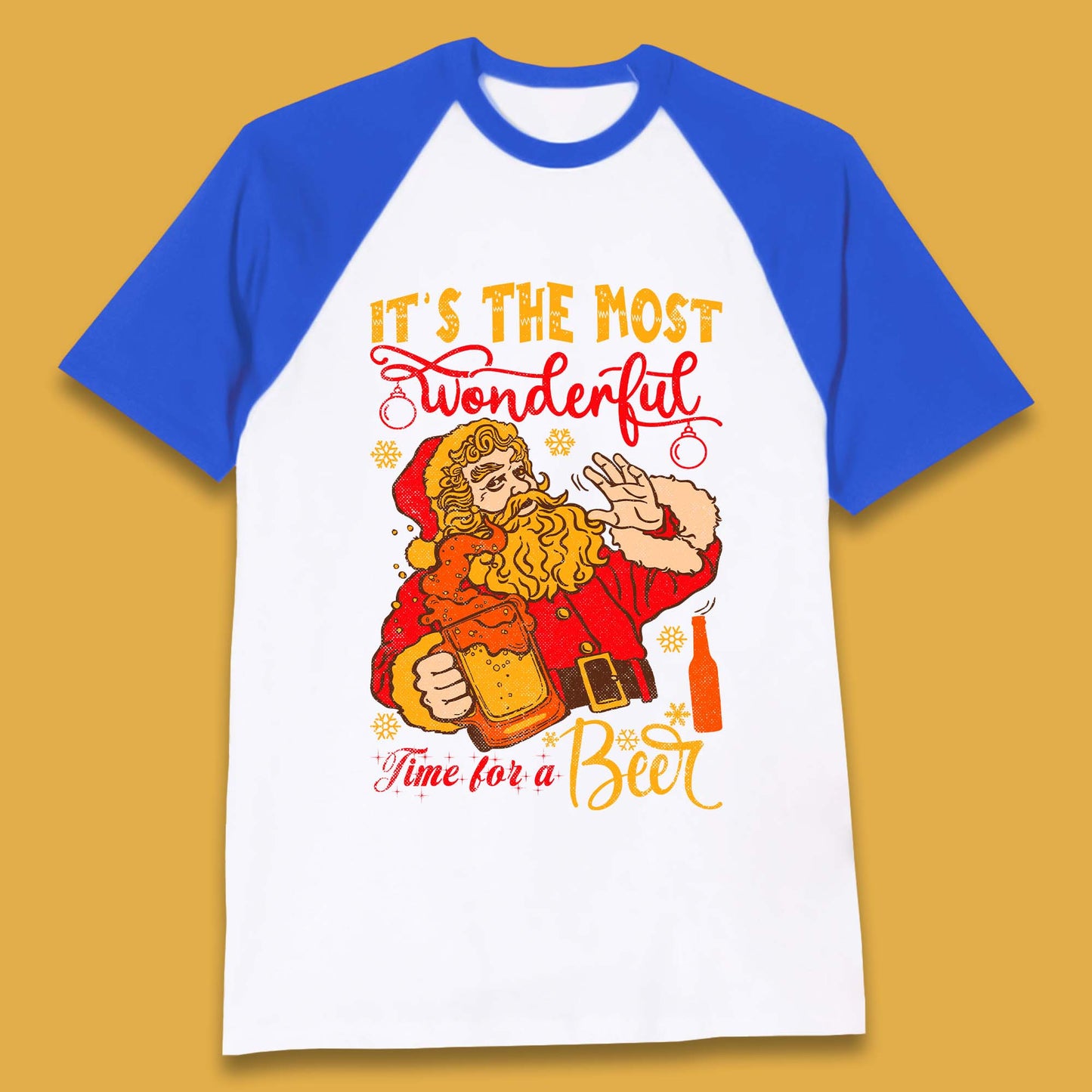 Santa Beer Time Christmas Baseball T-Shirt