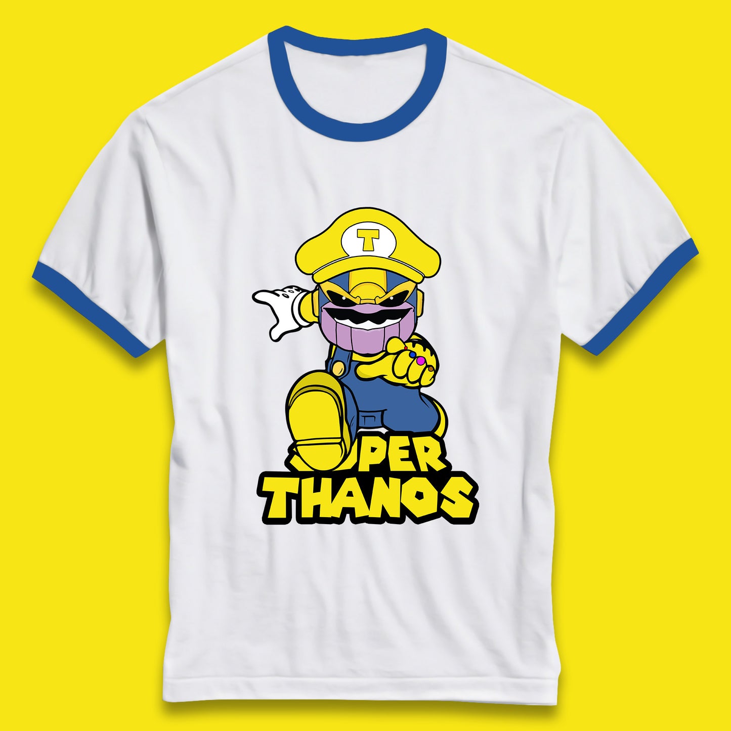 Super Thanos Marvel Infinity Gauntlet Super Mario Spoof Marvel Nintendo Game Series Wario Thanos Fictional Character Ringer T Shirt