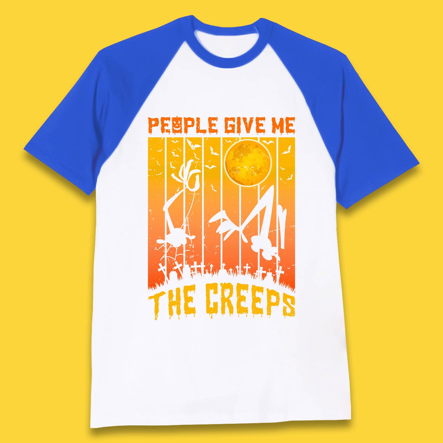 People Give Me The Creep Halloween Horror Scary Graveyards Full moon Flying Bats Baseball T Shirt