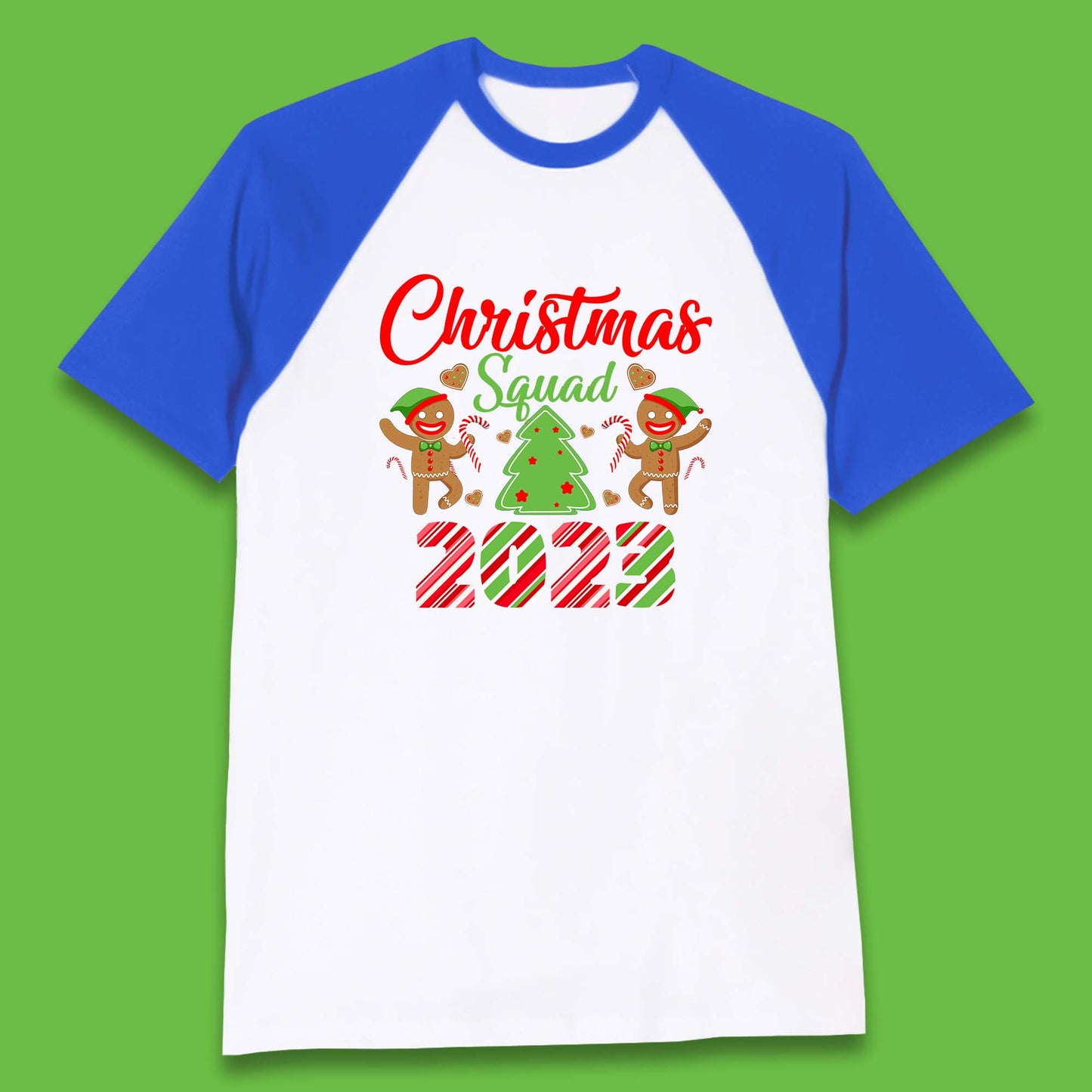 Christmas Squad 2023 Christmas Tree Xmas Gingerbread Man with Candy Cane Baseball T Shirt