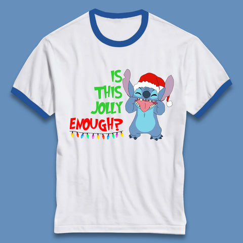 Jolly Enough Stitch Christmas Ringer T-Shirt