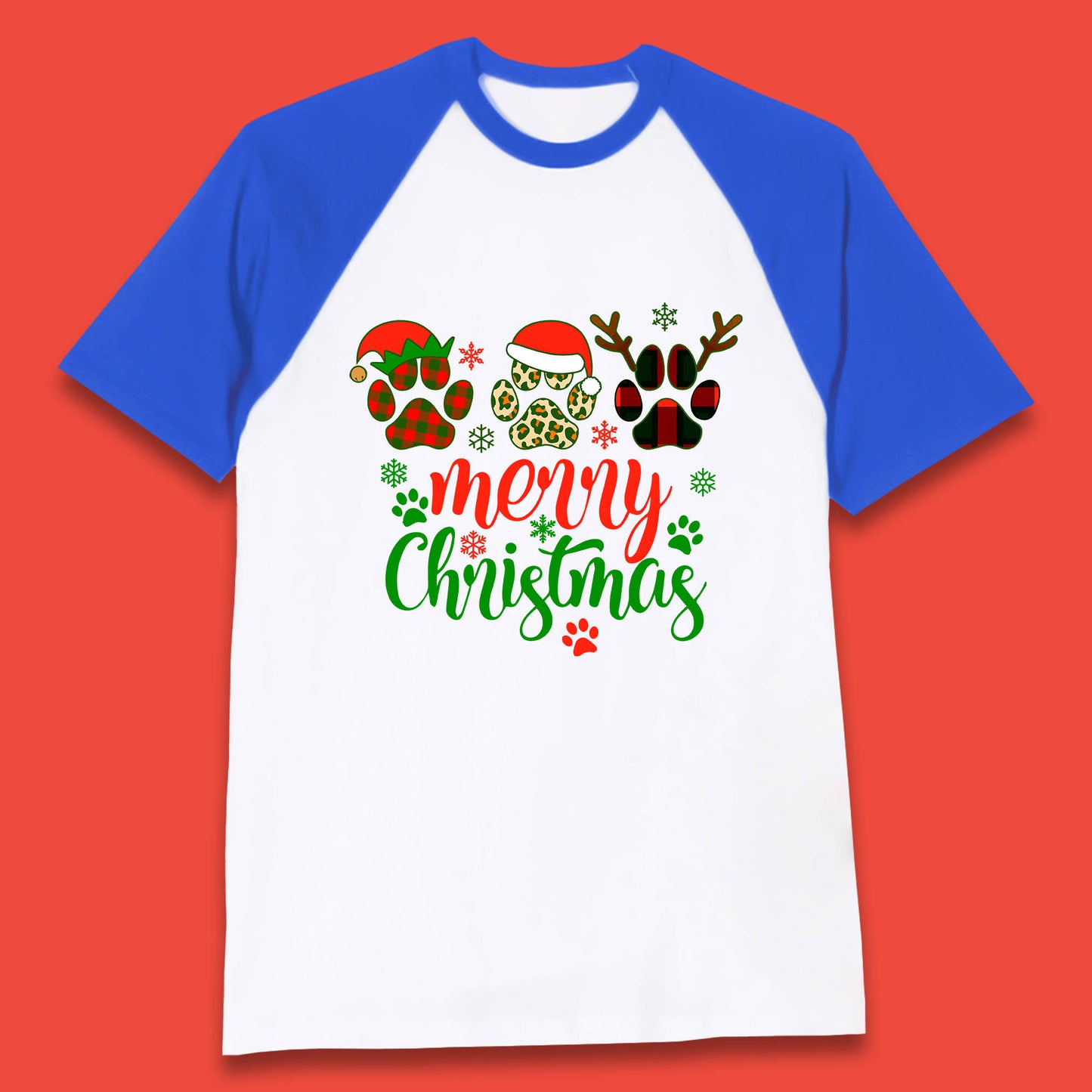 dog & cat paws christmas baseball t shirt