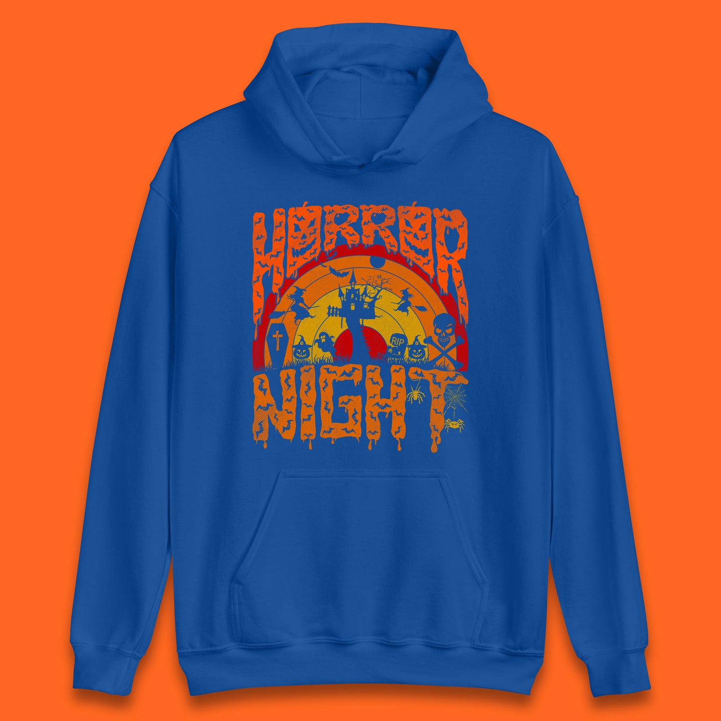 Halloween Horror Night Vintage Rainbow Flying witches Scary Boo Spooky Festive Night Unisex Hoodie