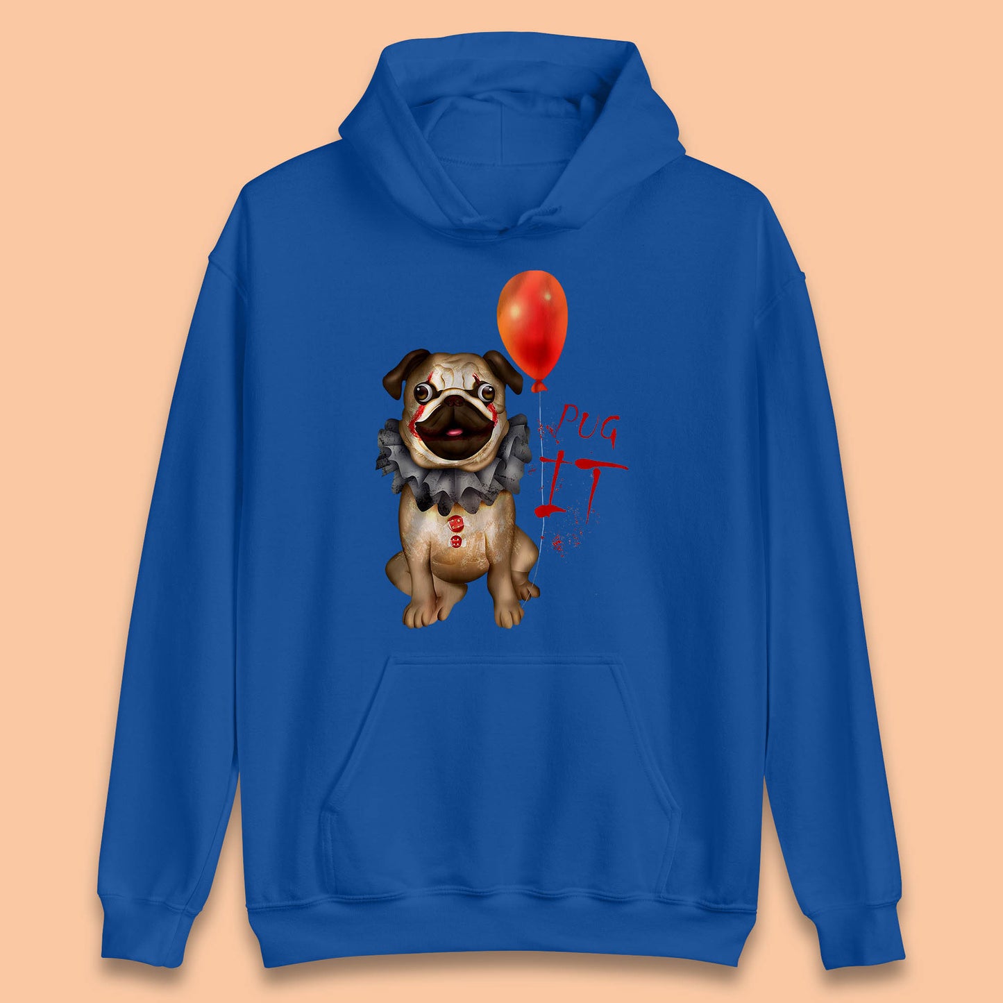 Pug IT Pennywise Clown Dog Spoof Halloween Pug Dog Costume Horror Movie Serial Killer Unisex Hoodie