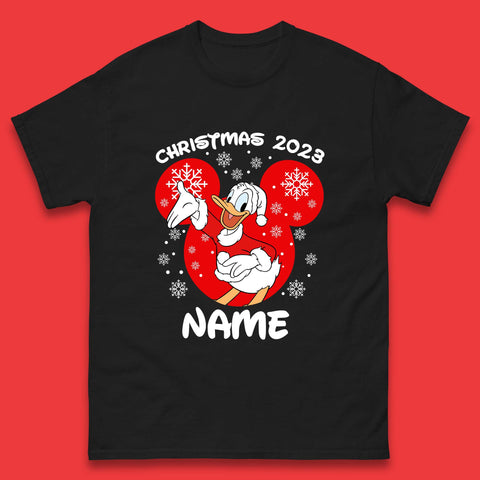 Personalised Christmas 2023 Your Name Santa Donald Duck And Daisy Duck Xmas Disney Mickey And Friends Mens Tee Top