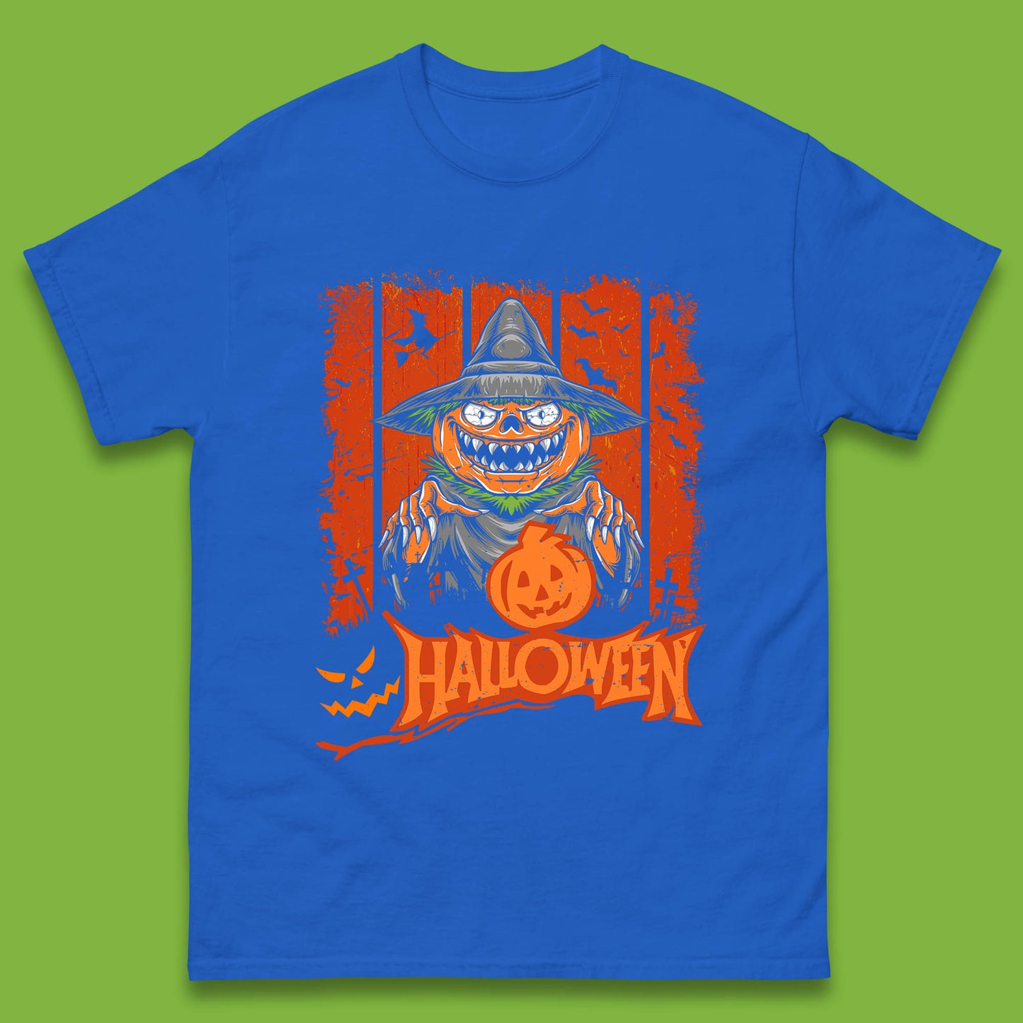 Halloween Pumpkin Head Scarecrow Jack O Lantern Pumpkin Head Horror Scary Vintage Retro Mens Tee Top