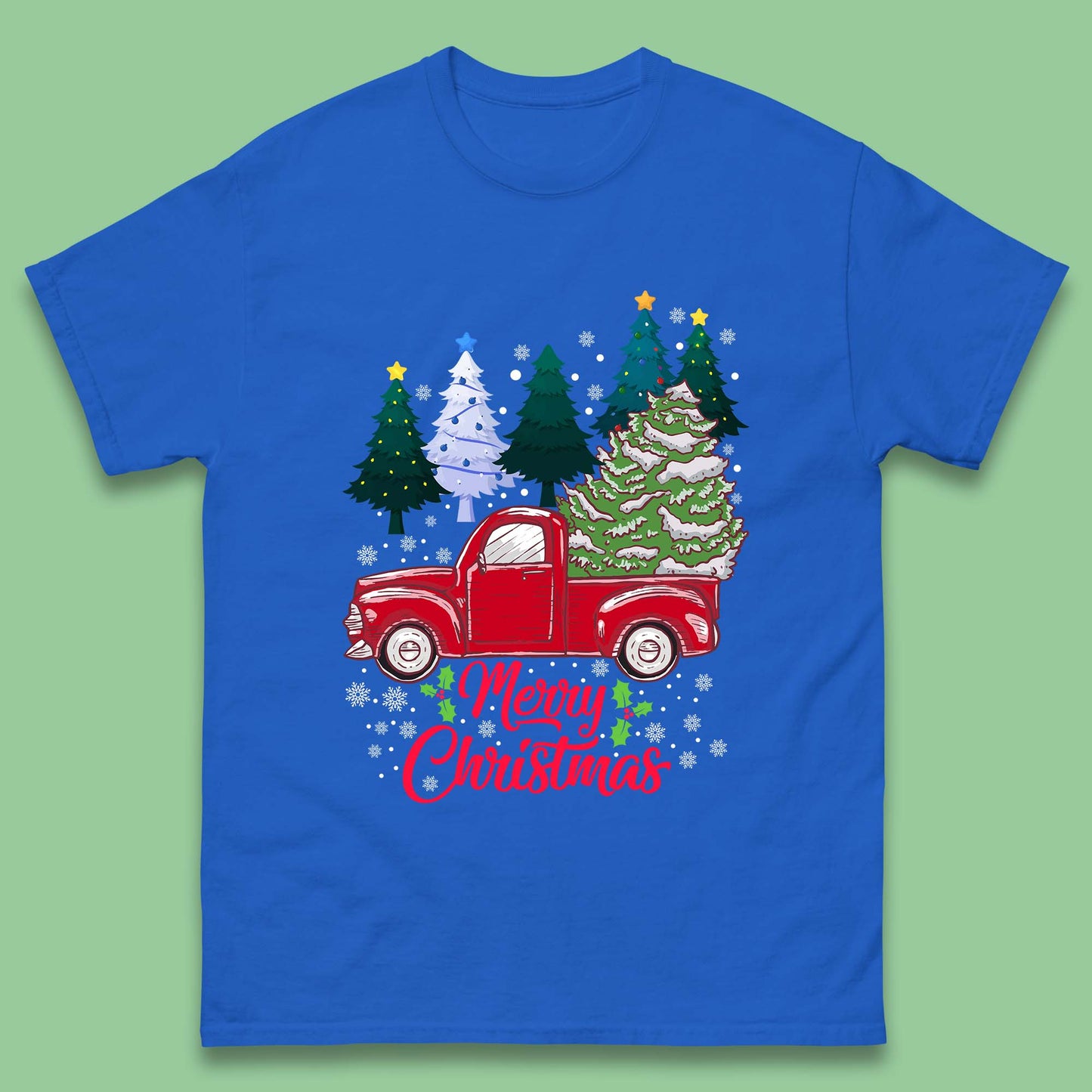 merry christmas red retro truck t shirt