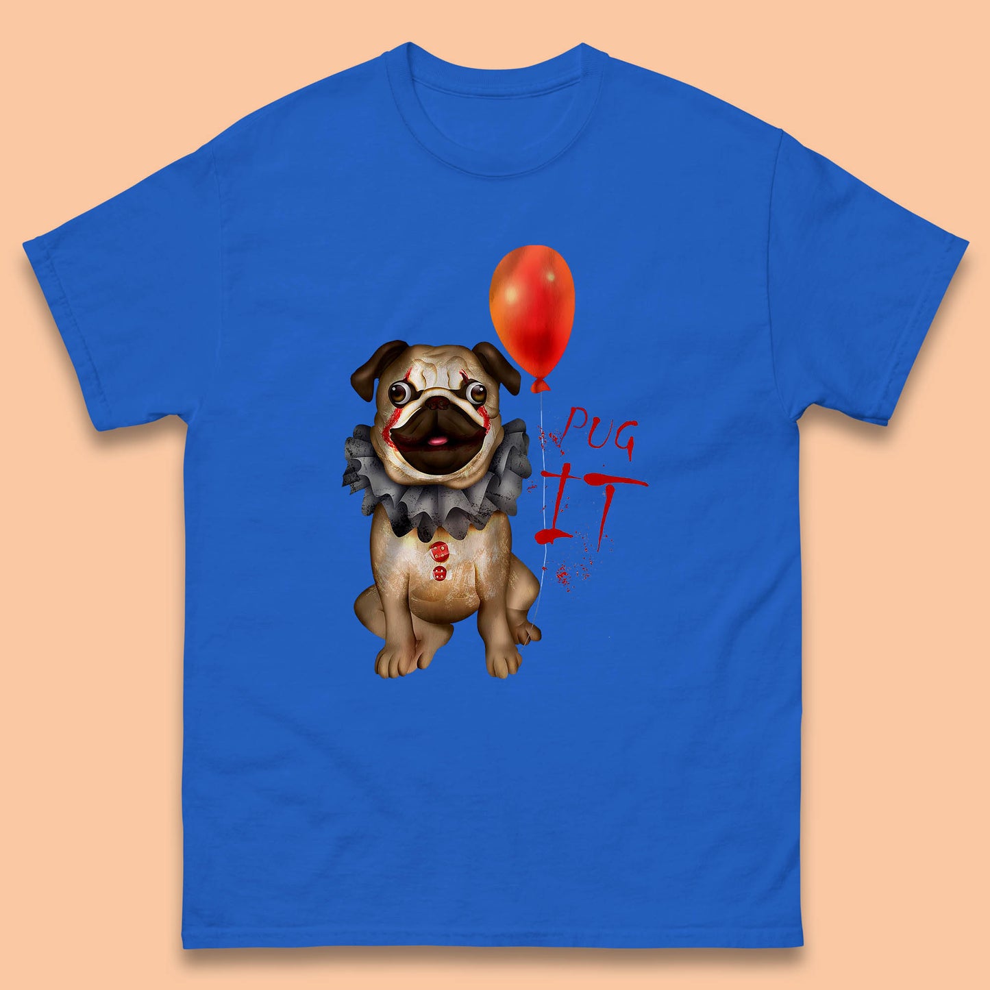 Pug IT Pennywise Clown Dog Spoof Halloween Pug Dog Costume Horror Movie Serial Killer Mens Tee Top