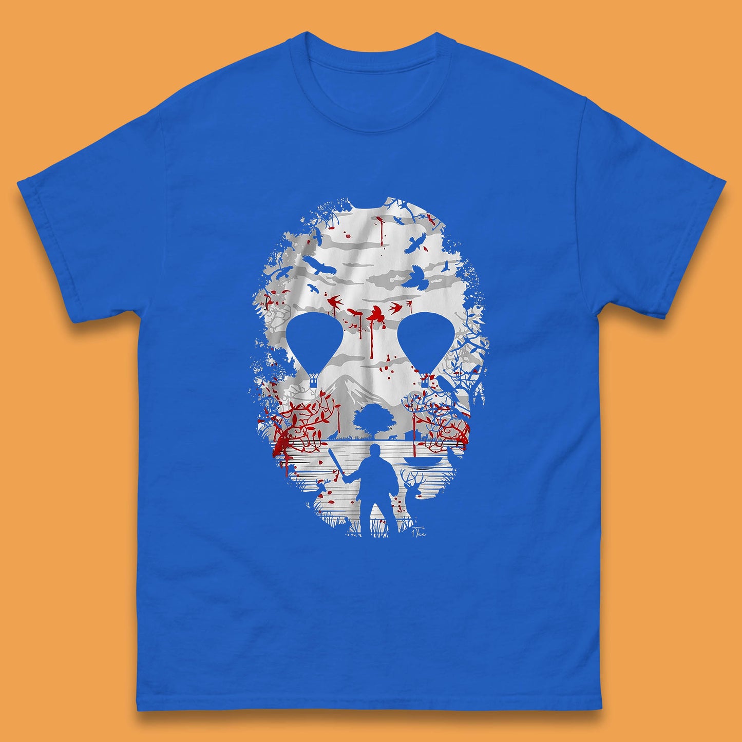 Crystal Lake Jason Voorhees Face Mask Halloween Friday The 13th Horror Movie Mens Tee Top