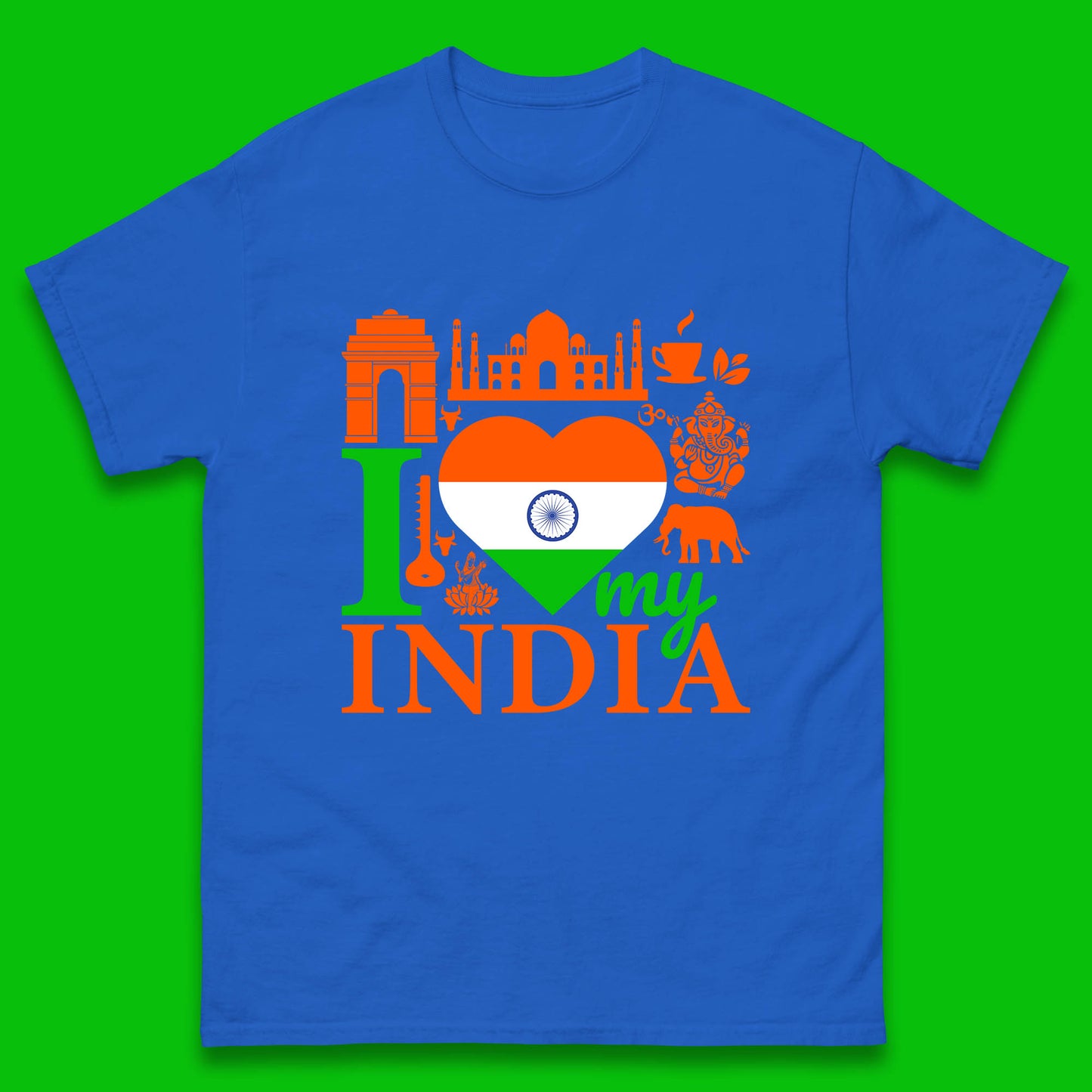 I Love My India Patriotic Indian Flag 15th August Independence Day Mens Tee Top