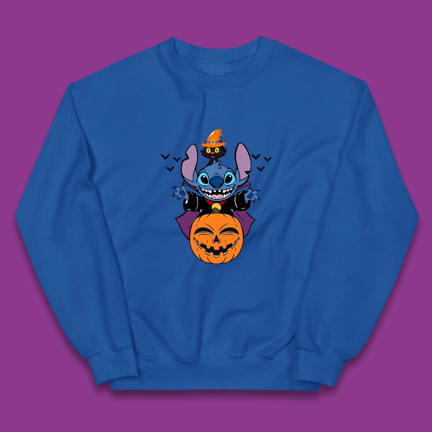 Disney Halloween Pumpkin Devil Stitch With Black Cat Horror Scary Disney Lilo & Stitch Kids Jumper