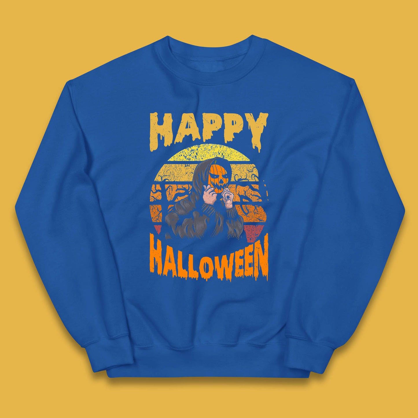 Happy Halloween Jack O Lantern Pumpkin Head Horror Scary Vintage Retro Halloween Kids Jumper