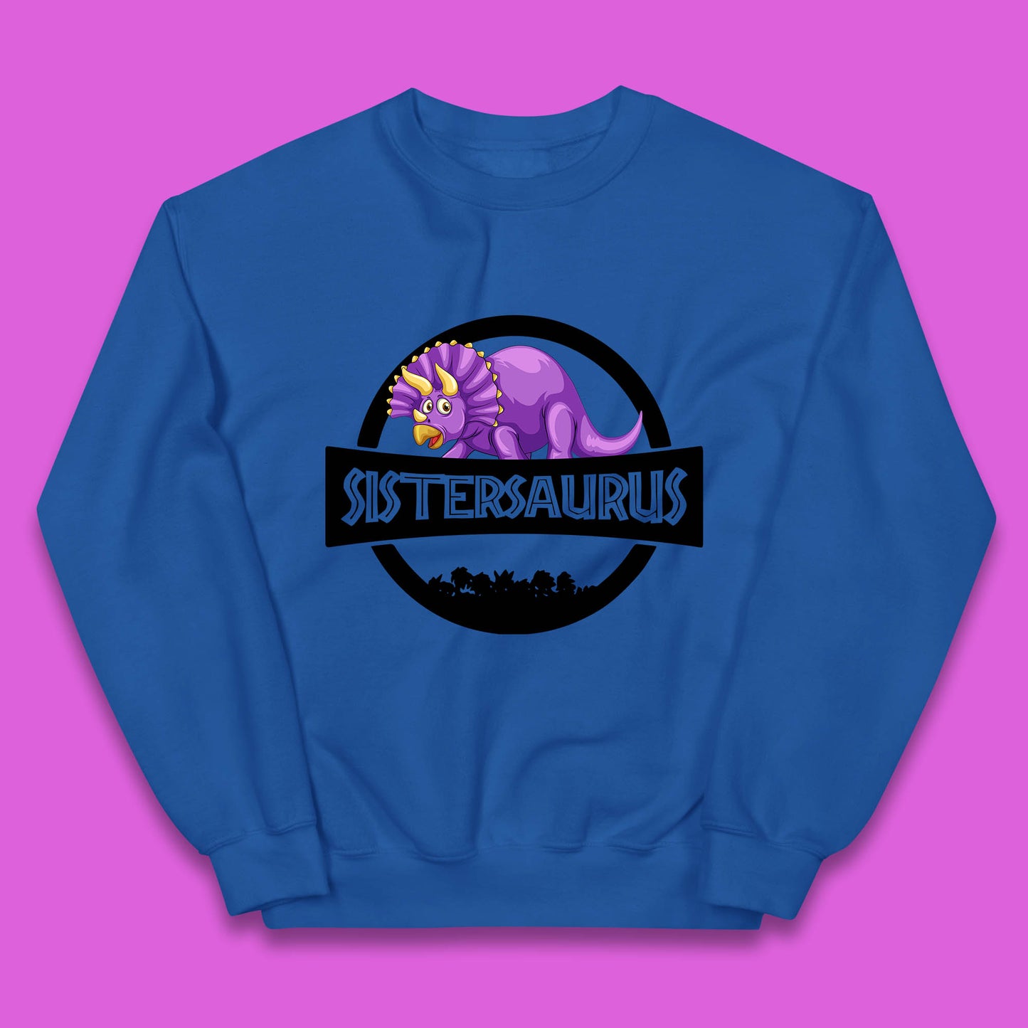 Sistersaurus Dinosaur Sister Cartoon Triceratops Purple Sister Saurus Matching Kids Jumper