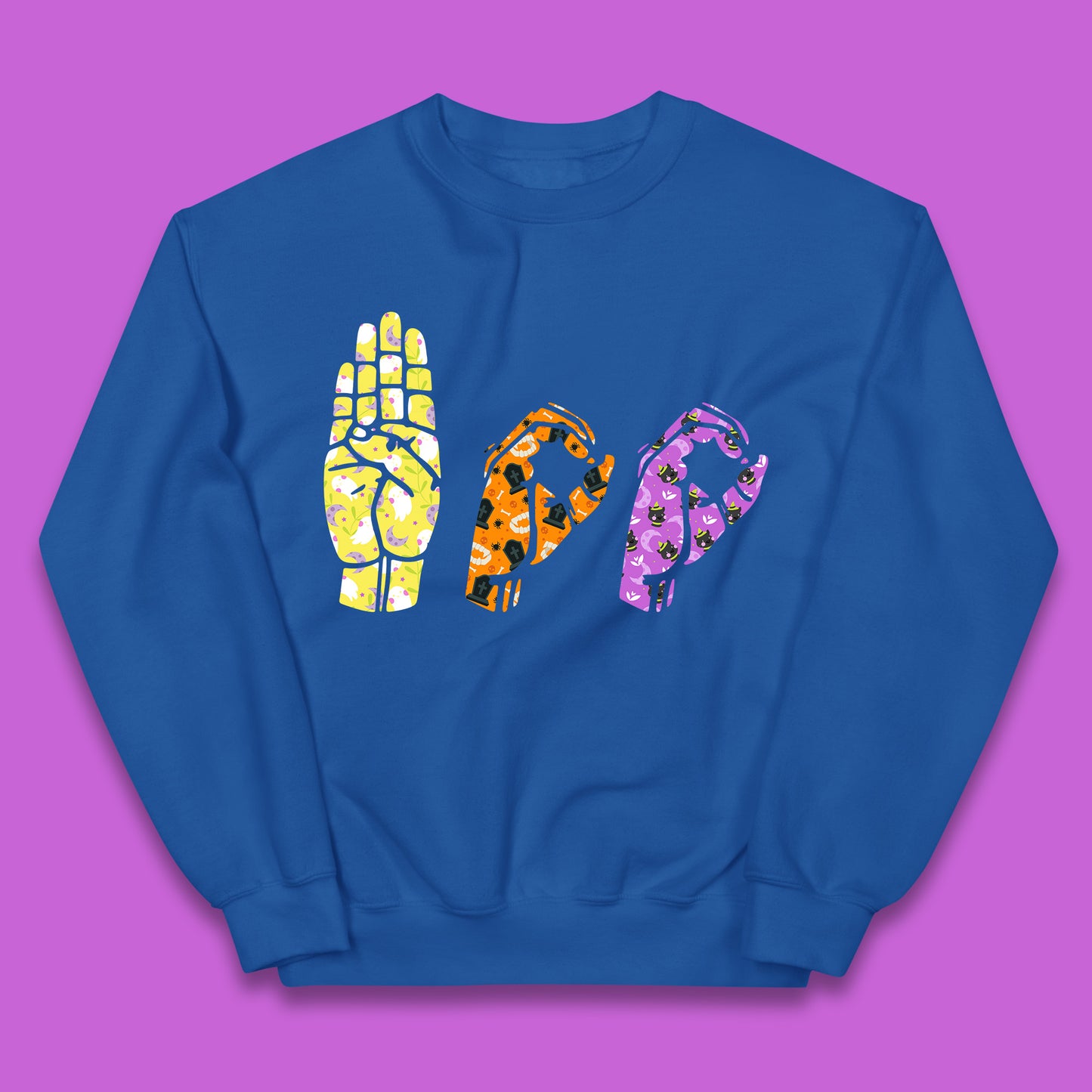 Halloween Hand Sign Language Boo Ghost American Sign Language Alphabet ASL Halloween Kids Jumper
