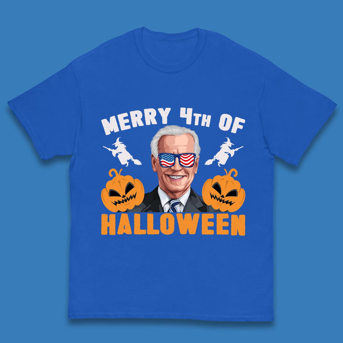 Merry 4th Of Halloween Funny Confused Joe Biden 4th Of July Kids T Shirt