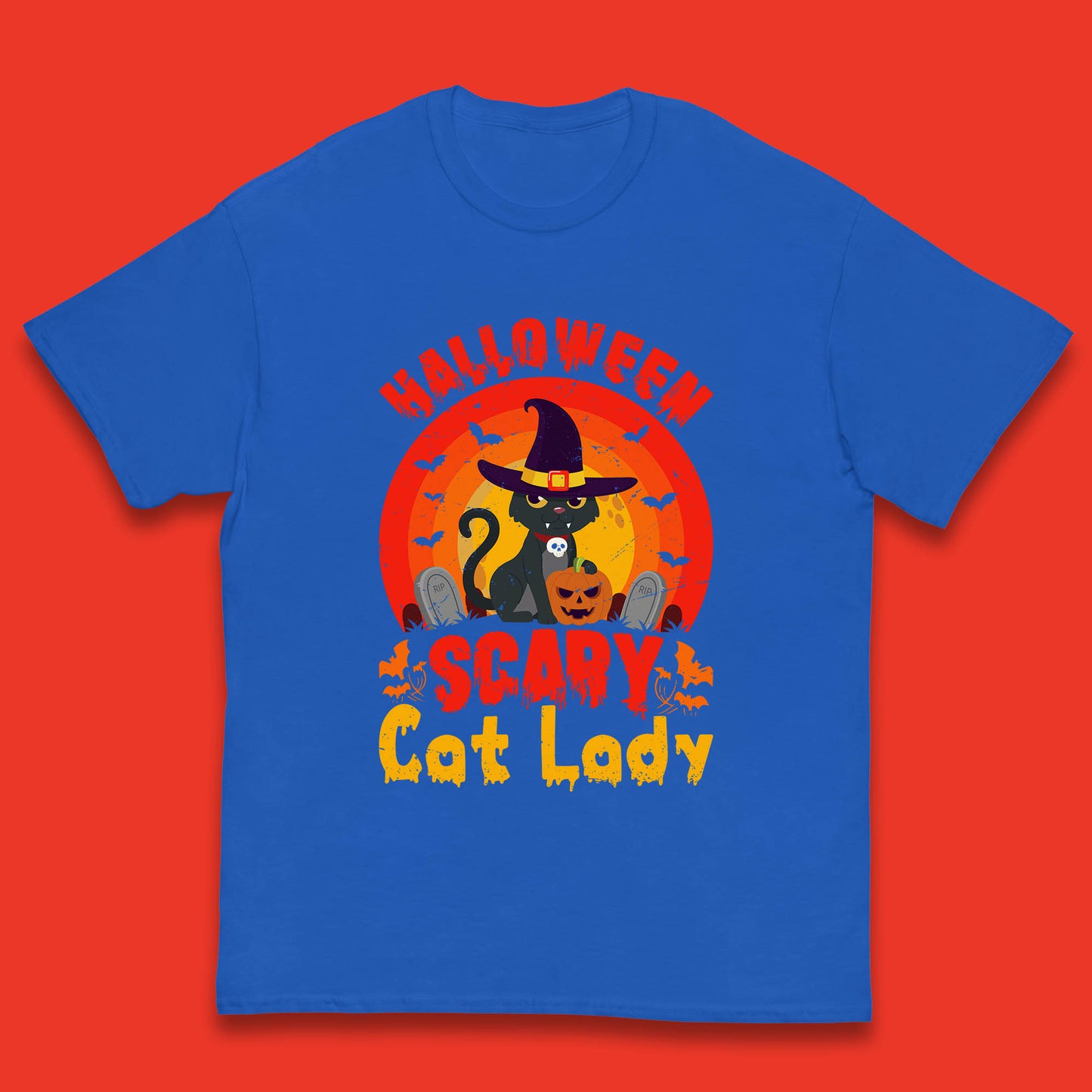 Halloween Scary Cat Lady Horror Spooky Witch Black Cat Lover Kids T Shirt