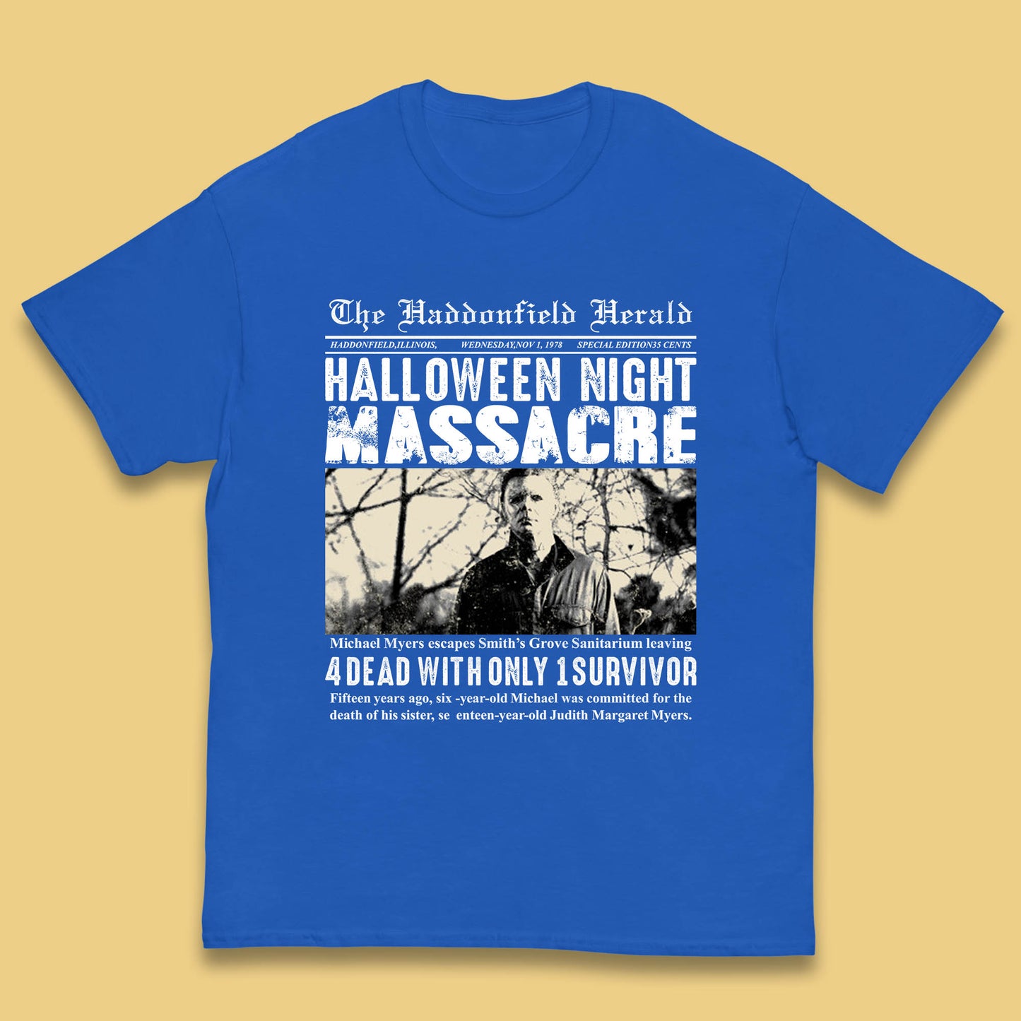Vintage Halloween Night Massacre 1978 Halloween Newspaper Horror Michael Myers Kids T Shirt