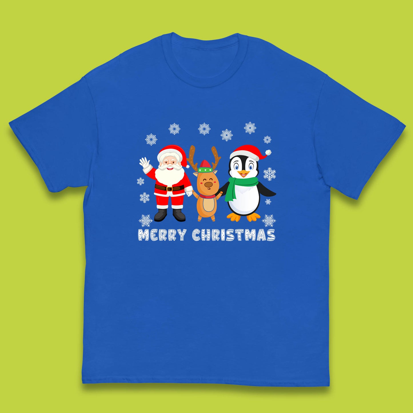 merry christmas penguin santa claus and reindeer t shirt