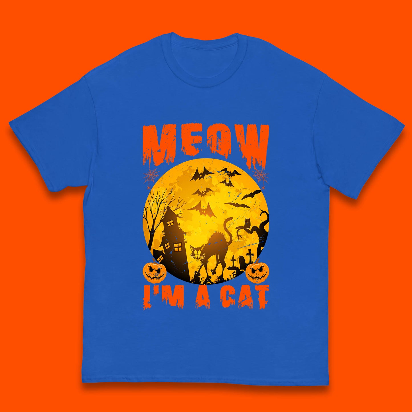 Meow I'm A Cat Halloween Black Cat Horror Scary Haunted House Kids T Shirt