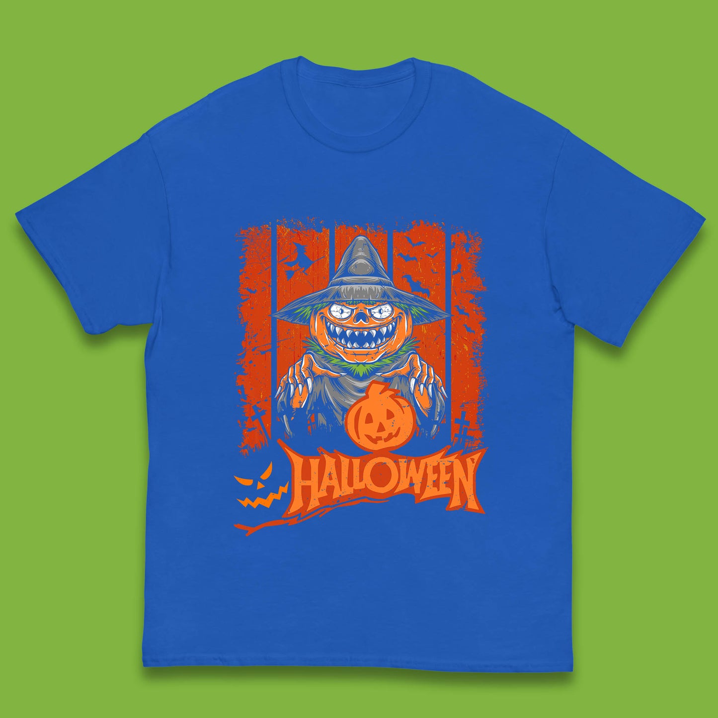 Halloween Pumpkin Head Scarecrow Jack O Lantern Pumpkin Head Horror Scary Vintage Retro Kids T Shirt
