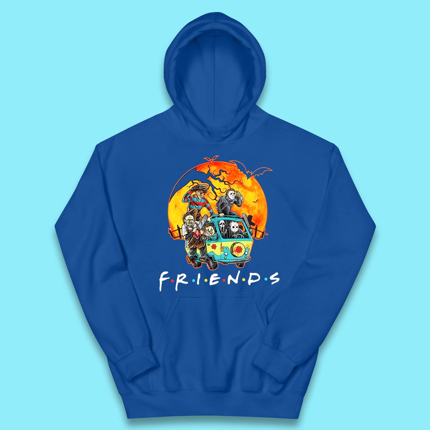 Friends Van Halloween Scooby Doo Mystery Machine Horror Movie Villians Characters Kids Hoodie