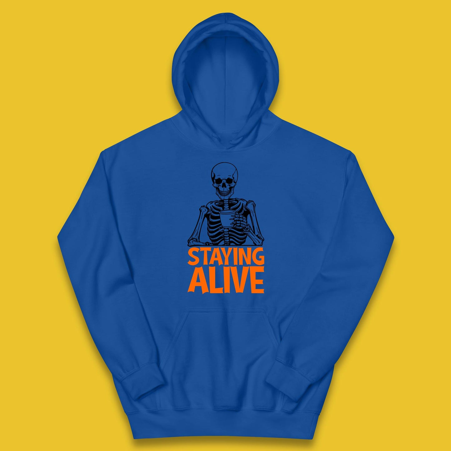 Staying Alive Funny Skeleton Trendy Coffee Halloween Skull Vintage Coffee Lovers Kids Hoodie