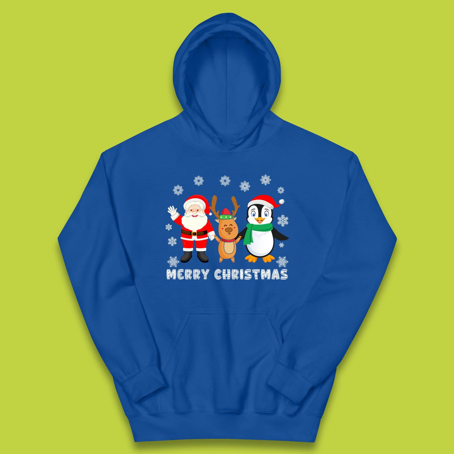 merry christmas penguin santa claus and reindeer hoodie