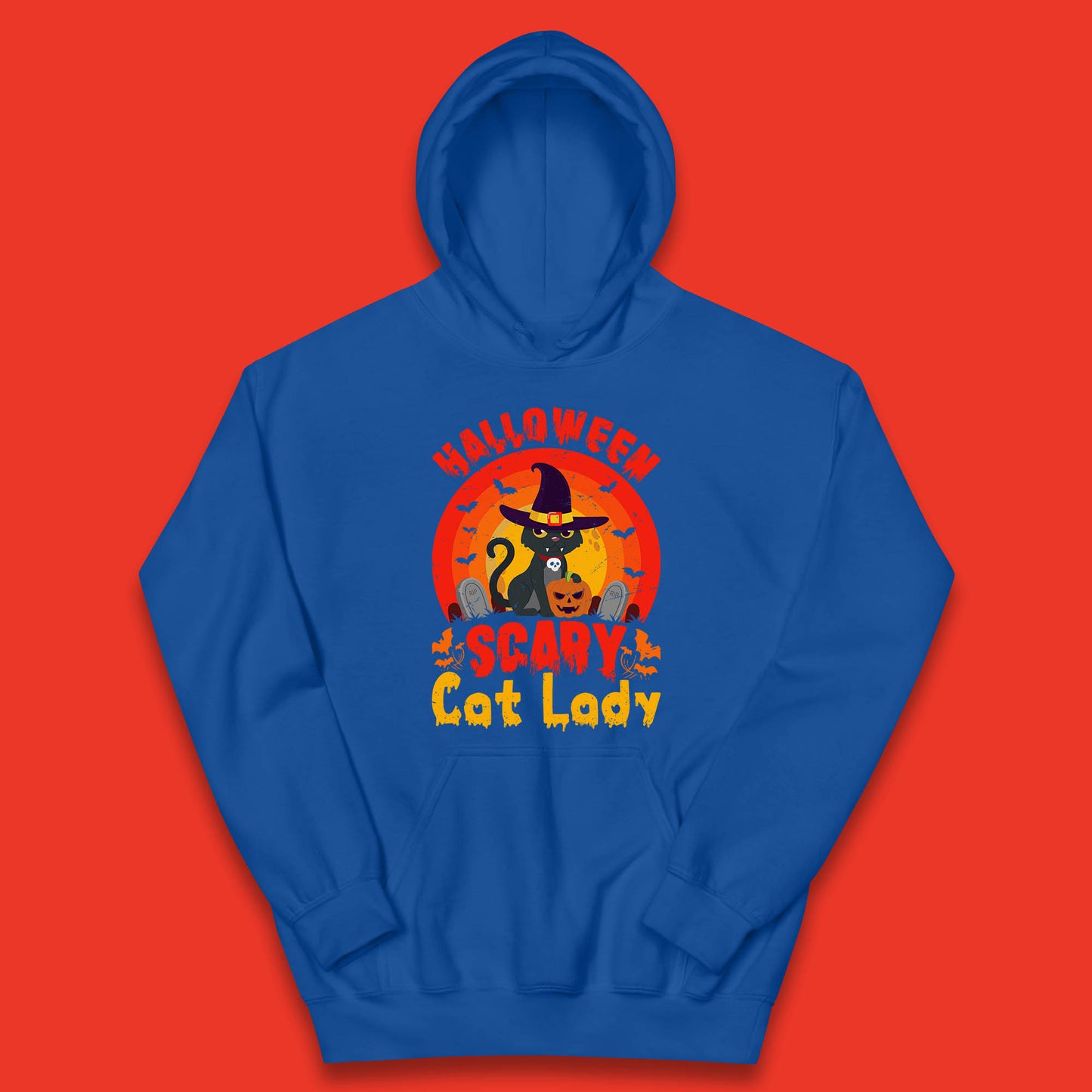 Halloween Scary Cat Lady Horror Spooky Witch Black Cat Lover Kids Hoodie