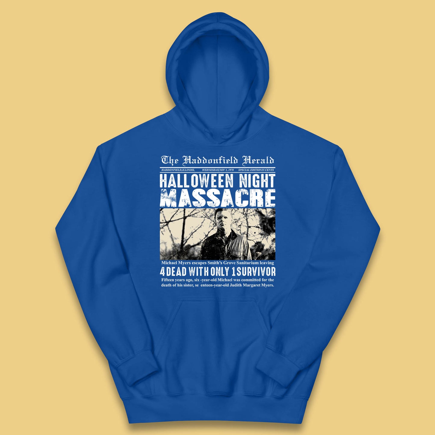 Vintage Halloween Night Massacre 1978 Halloween Newspaper Horror Michael Myers Kids Hoodie
