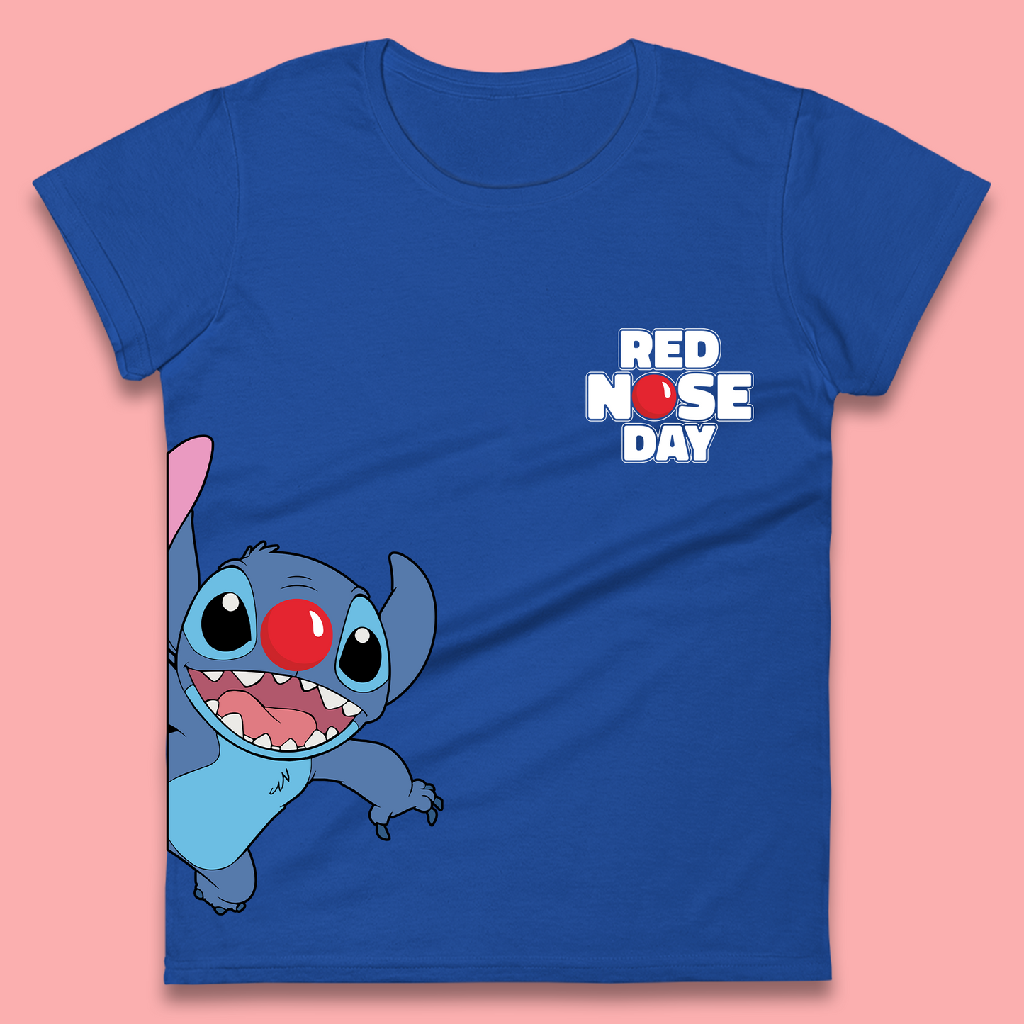 Red Nose Day Peeking Disney Stitch Womens T-Shirt
