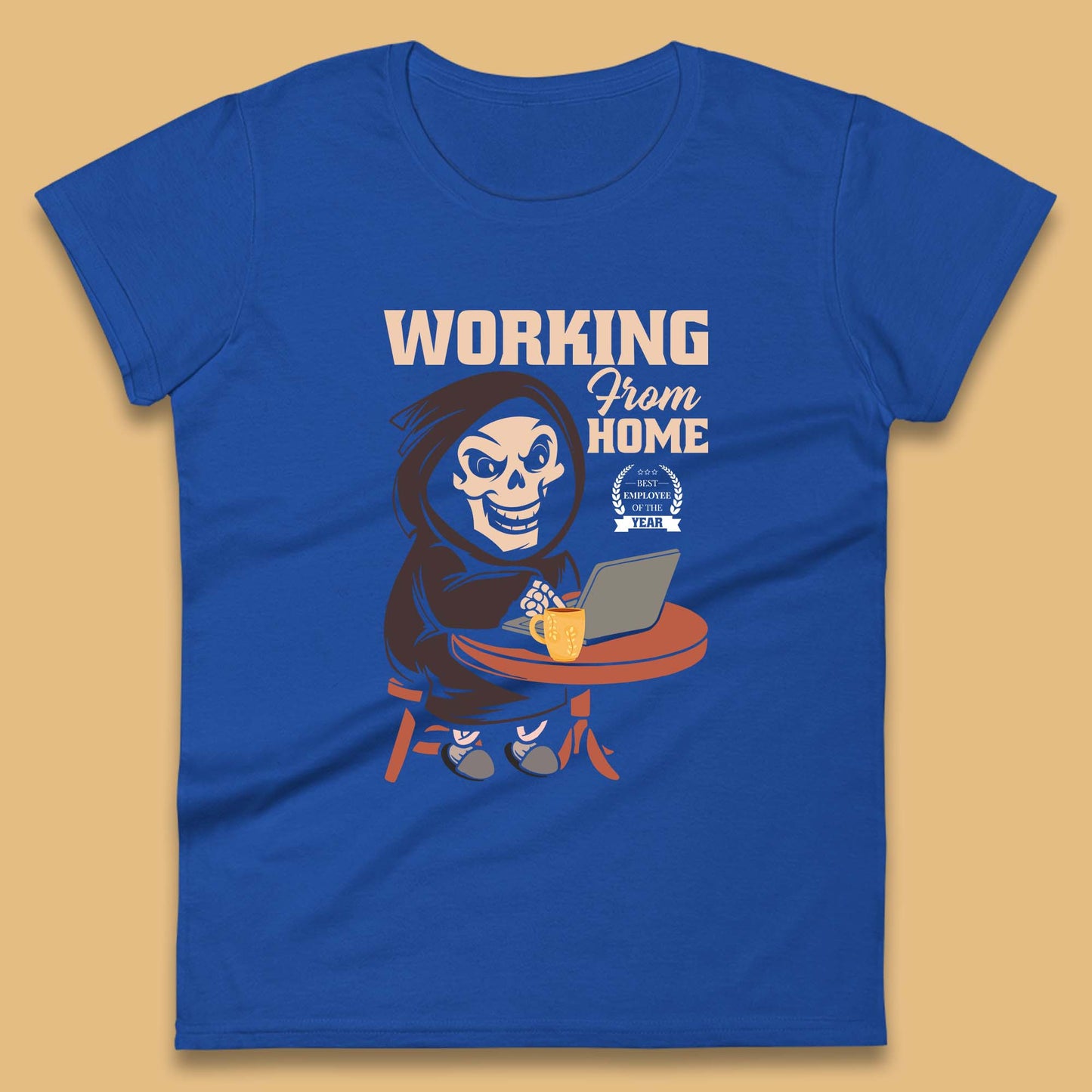 Working From Home Best Employee Of The Year Funny Death Halloween Womens Tee Top
