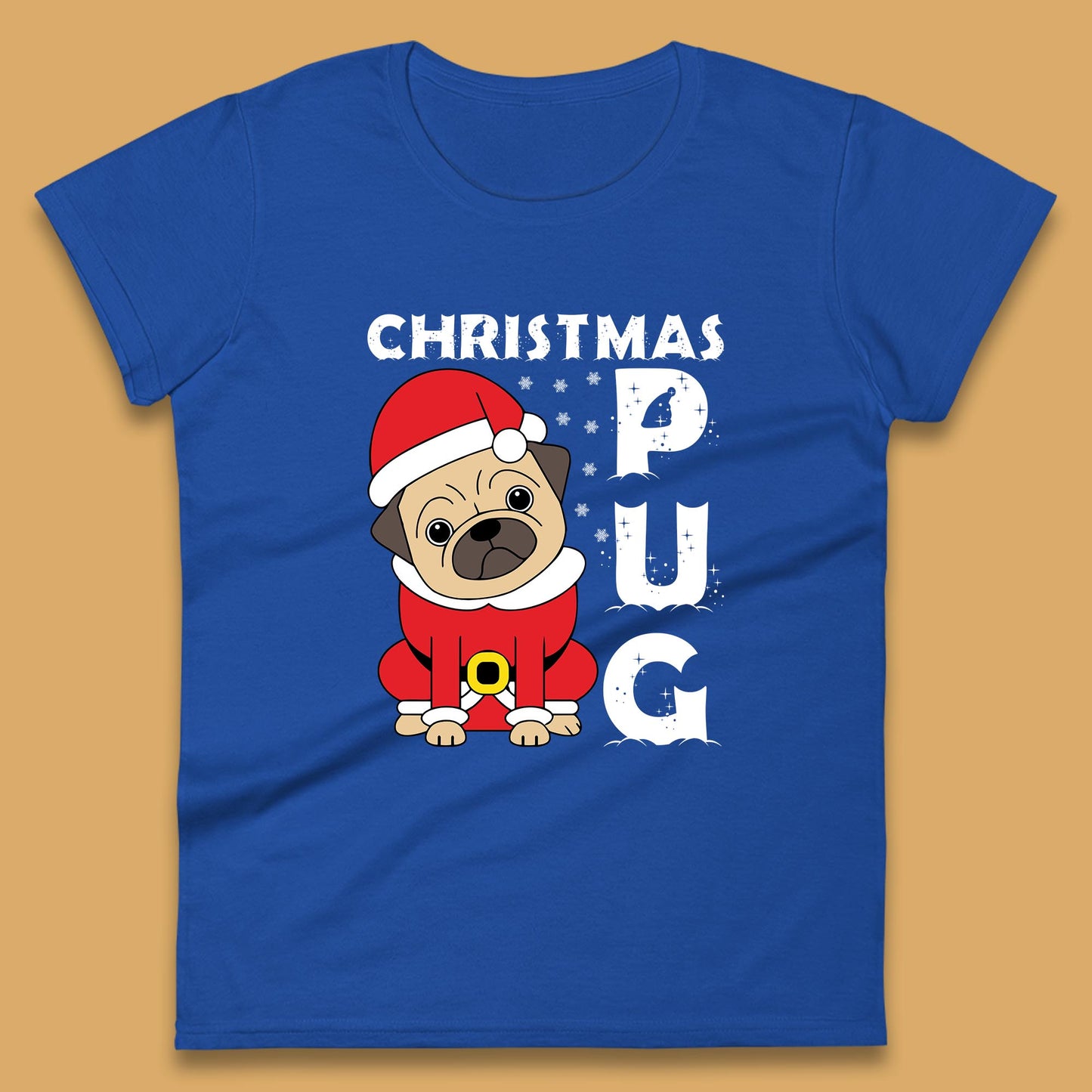 christmas pug dog womens t-shirt