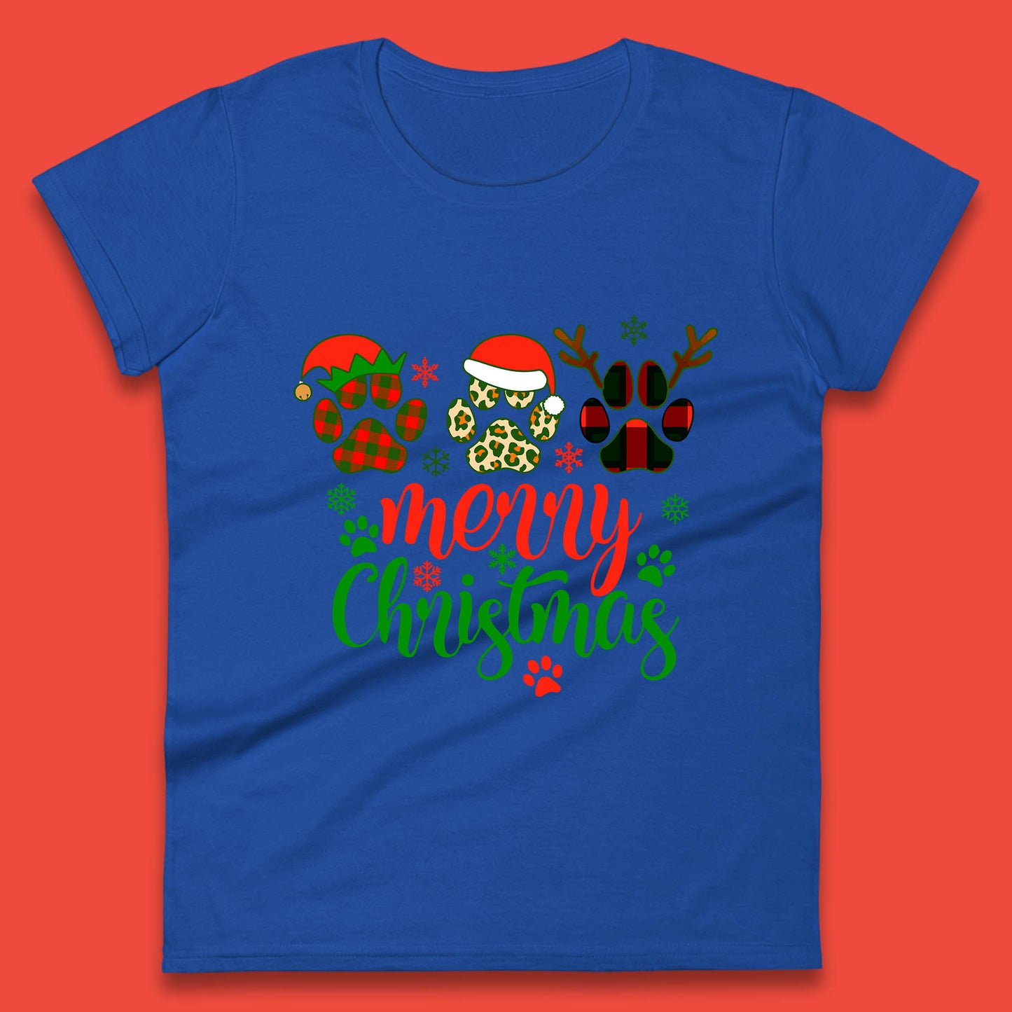 dog & cat paws christmas womens t shirt