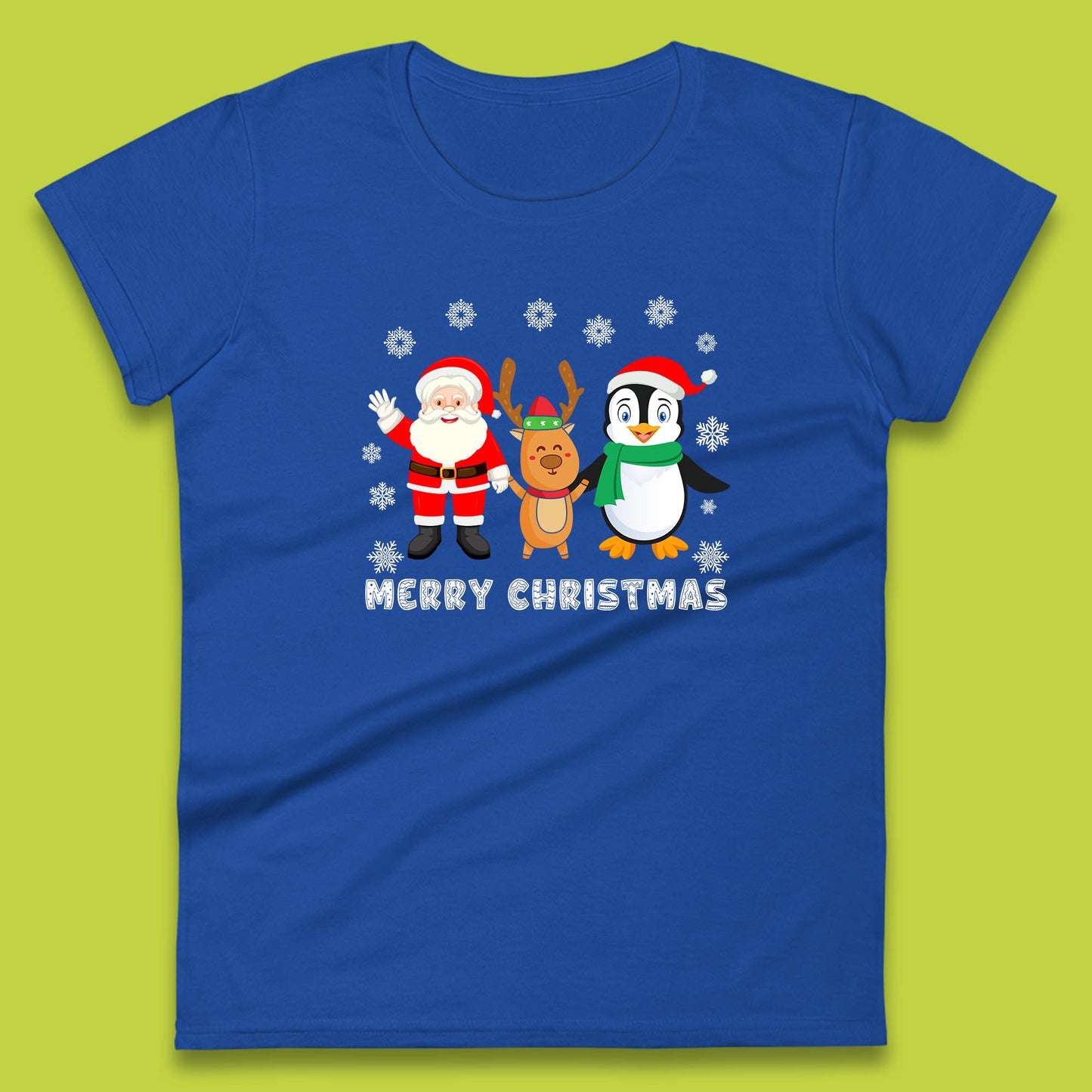 merry christmas penguin santa claus and reindeer t shirt
