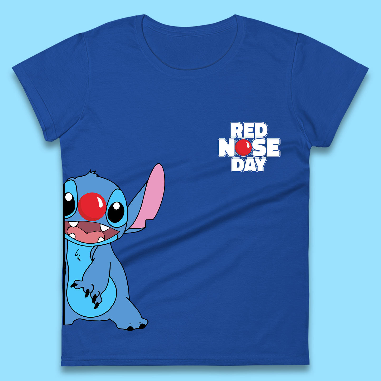 Red Nose Day Peeking Disney Stitch Womens T-Shirt